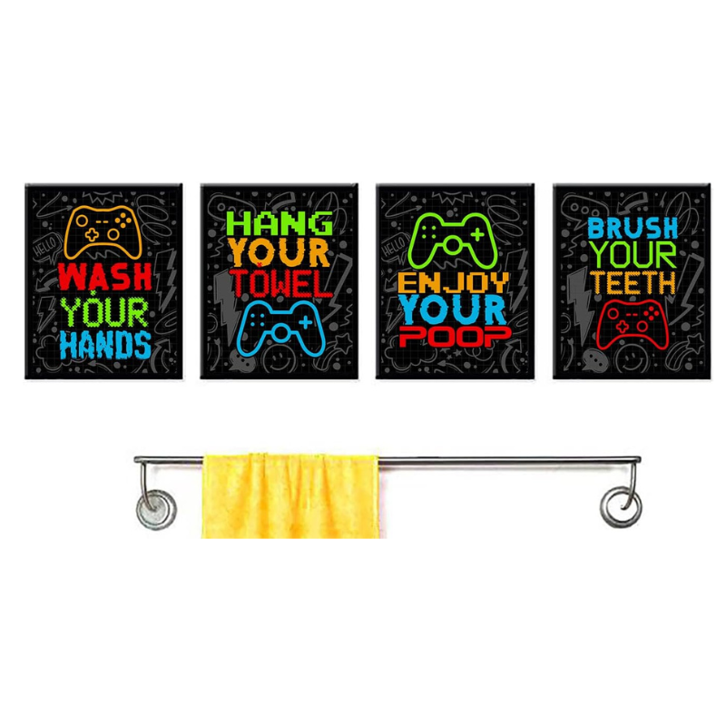 Neon Video Gamer Themed Bathroom Reminders Wall Art Print Decor