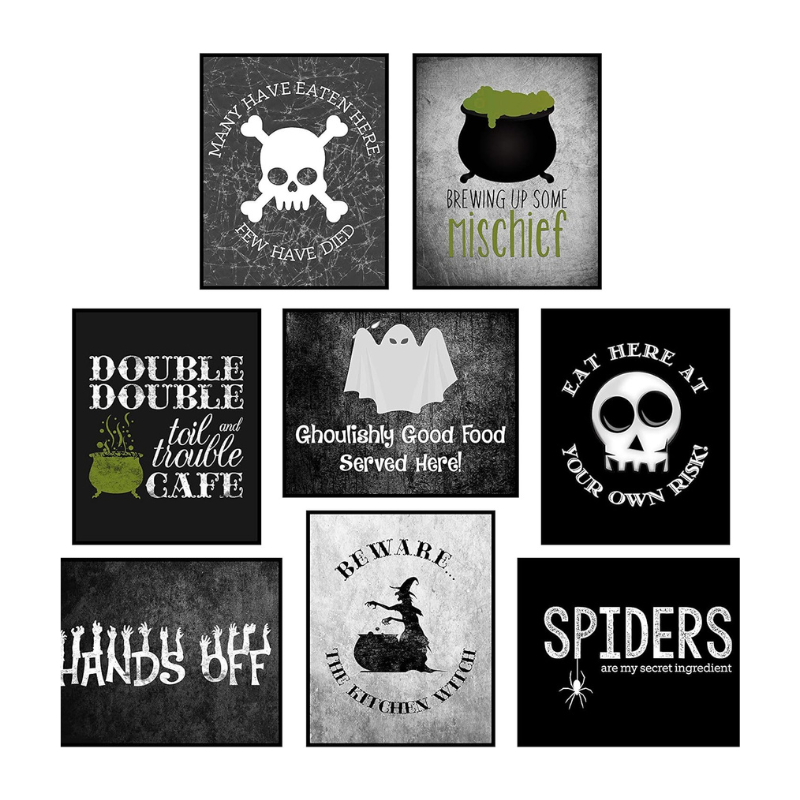 Silly Goose Gifts Kitchen Cooking Themed Halloween Funny Humor Mix Wall Art Prints (Set of Eight) 8x10in Decoration