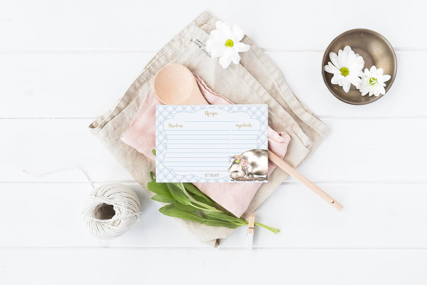 Lets Pig Out! Farm Themed Farmhouse Kitchen Everyday Use 4x6 Recipe Card Set
