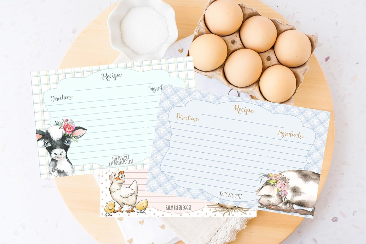 Lets Pig Out! Farm Themed Farmhouse Kitchen Everyday Use 4x6 Recipe Card Set