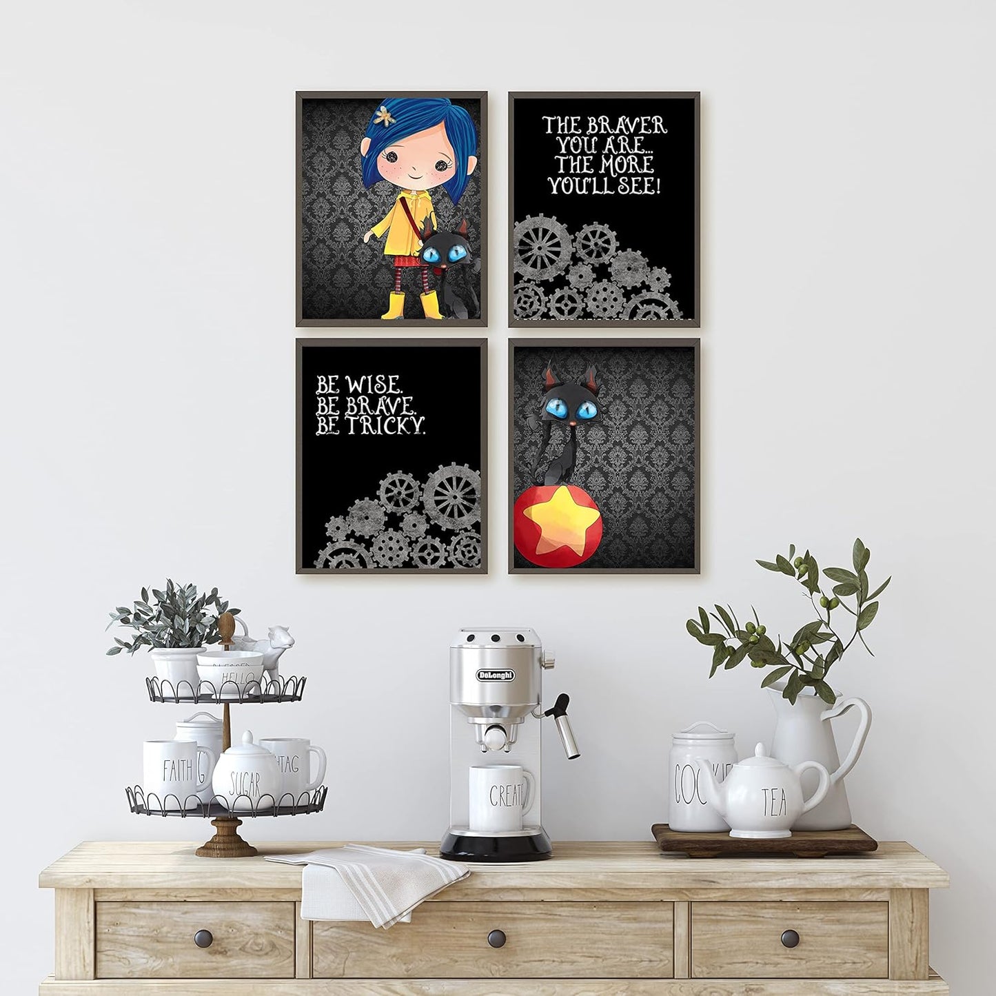 Twitchy Witchy Movie Girl Spooky Wall Art Print Decor Set - Be Wise, Brave, Tricky