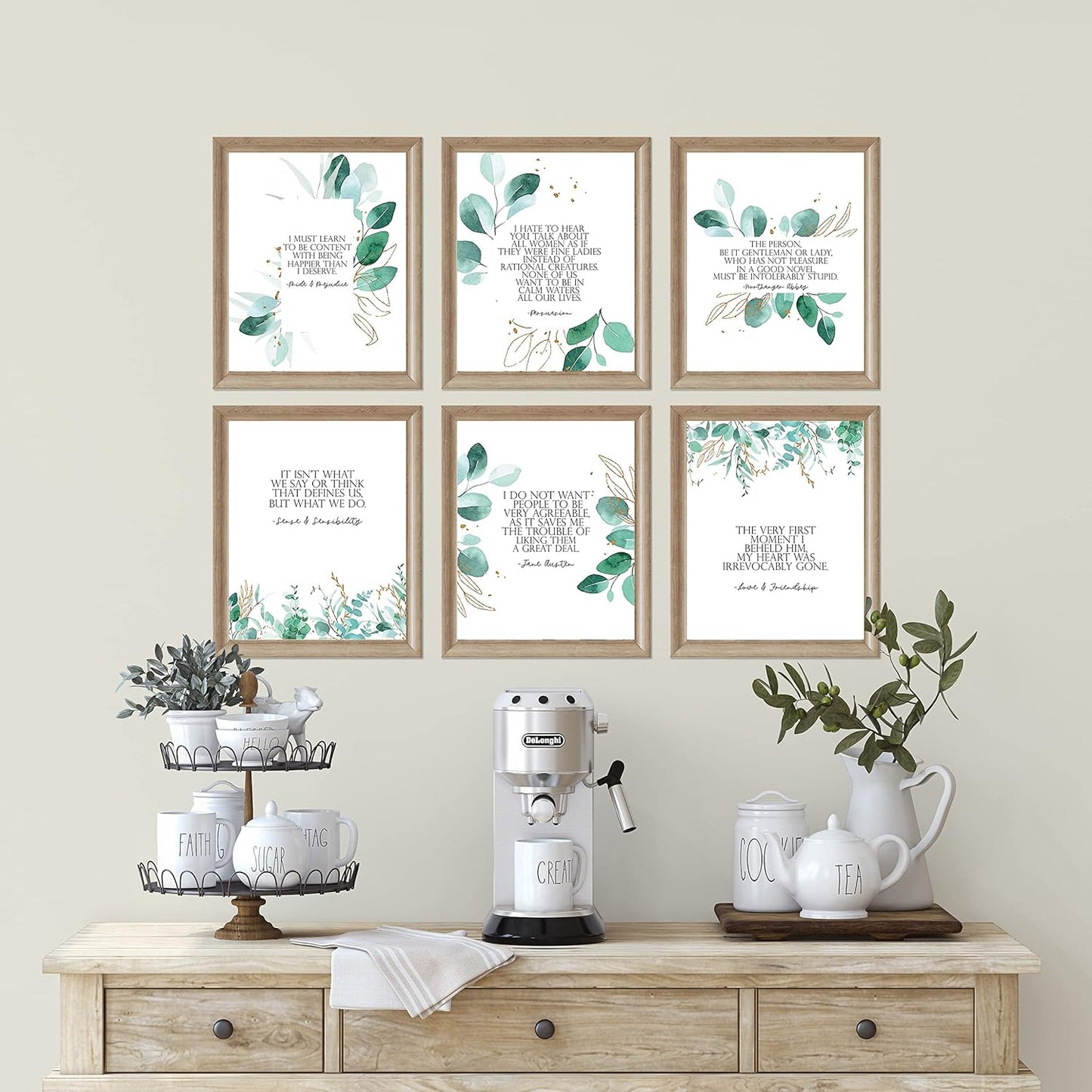 Jane Austen Book Quotes - Themed Wall Art Print Room Decor (Set of 6)