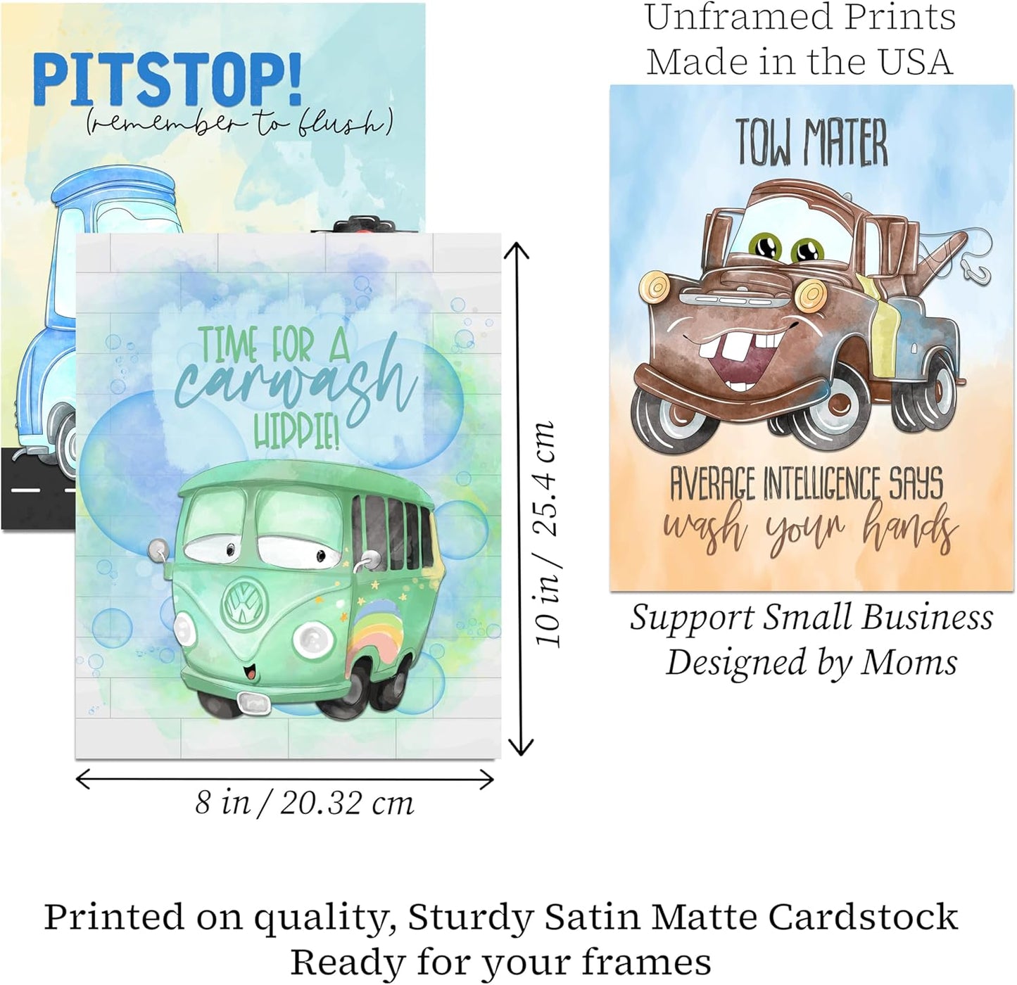 Colorful Cars Movie Themed Bathroom Wall Art Print Decor, Bath Reminders