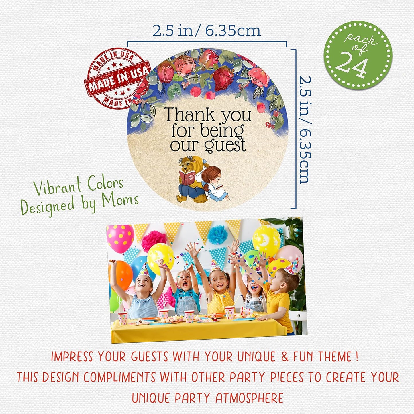 Be Our Guest Beauty and the Beast Party Sticker Labels Thank You