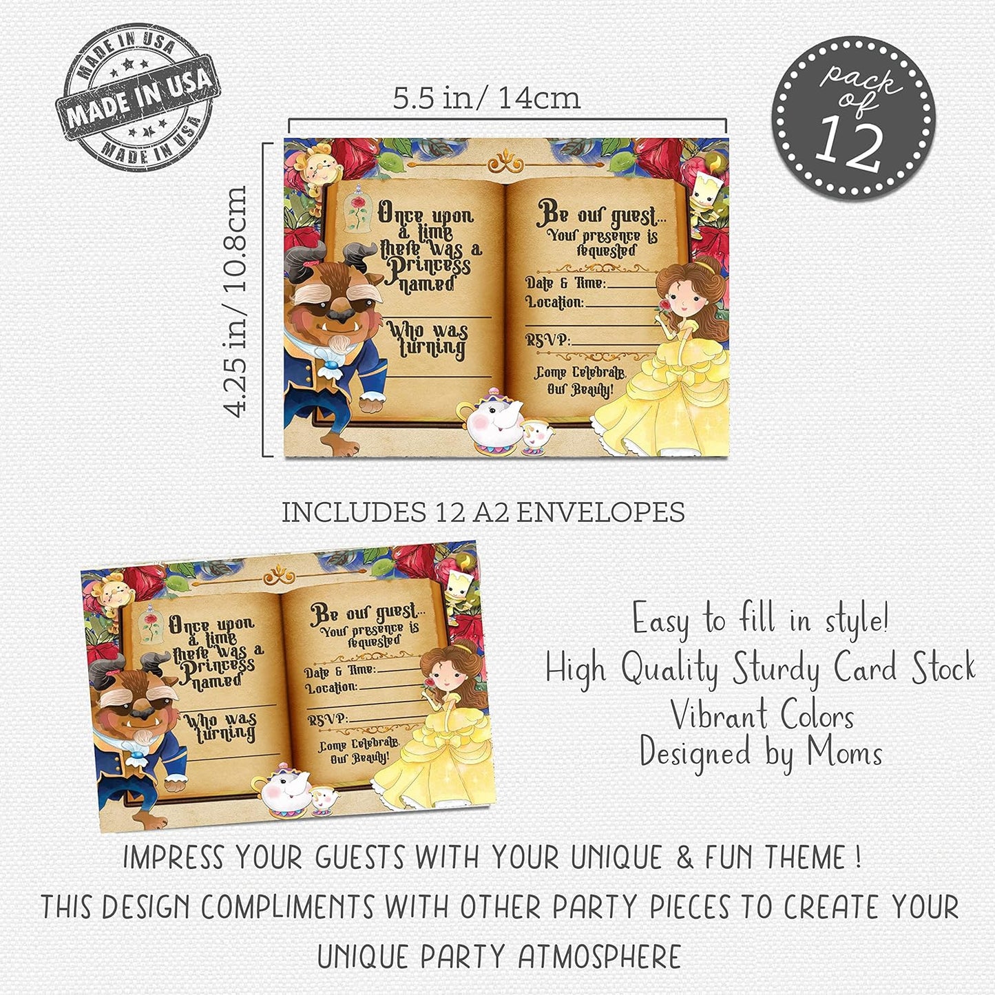 Once Upon A Time, There Was A Princess Be Our Guest Beauty Beast Party Invitations Set