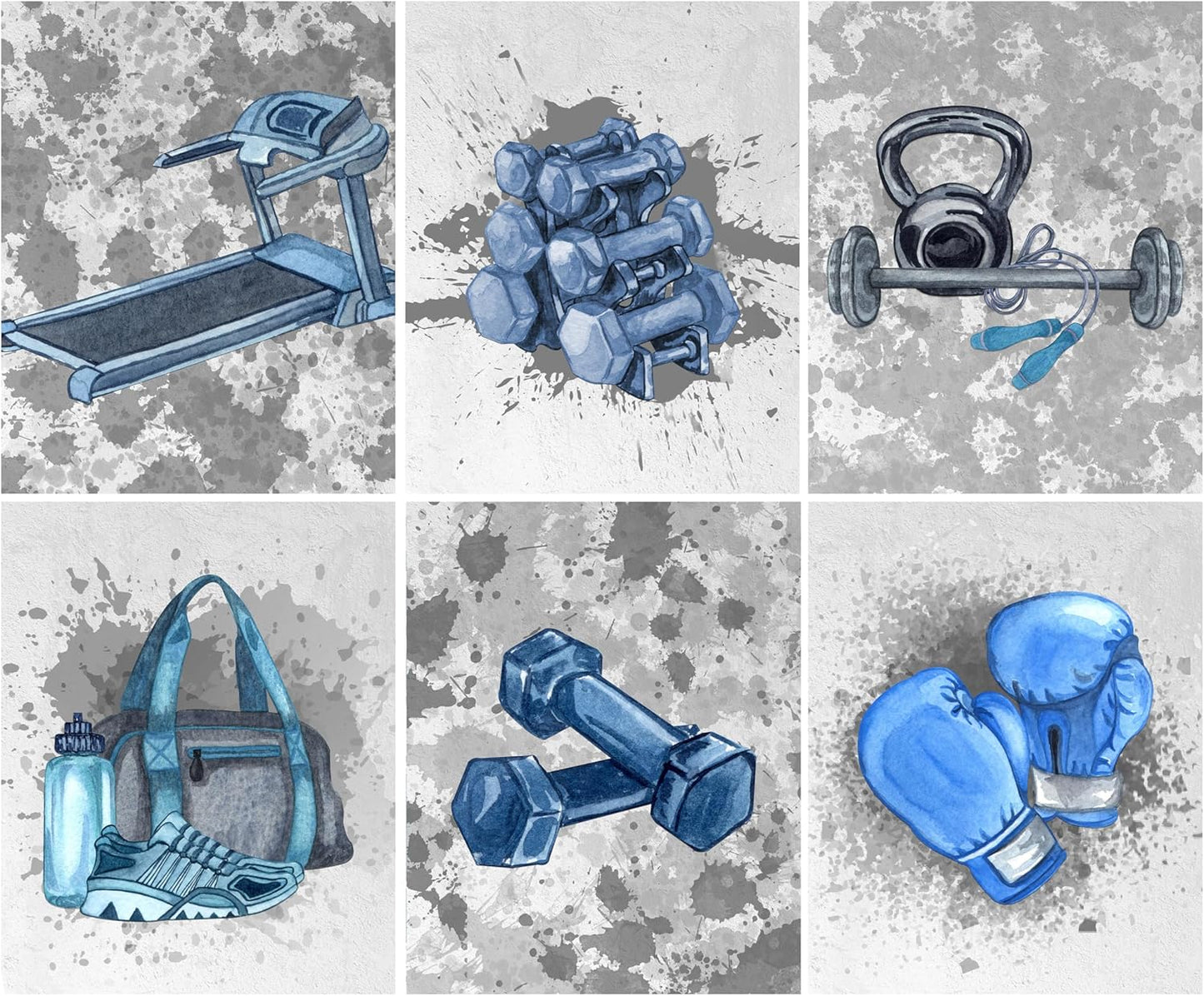 Workout Weight Training Lifting Exercise Home Gym Wall Art Print Set
