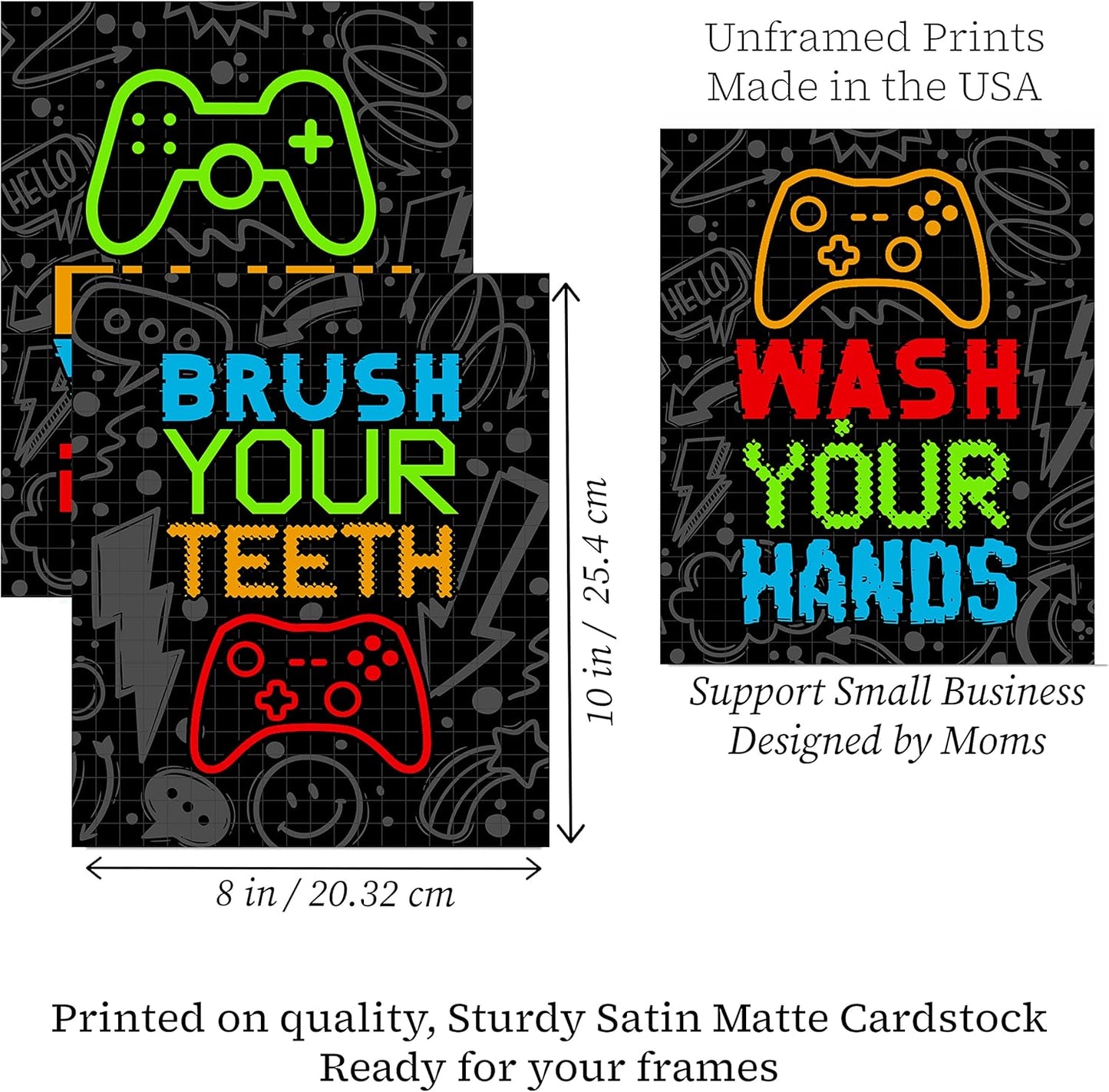 Neon Video Gamer Themed Bathroom Reminders Wall Art Print Decor