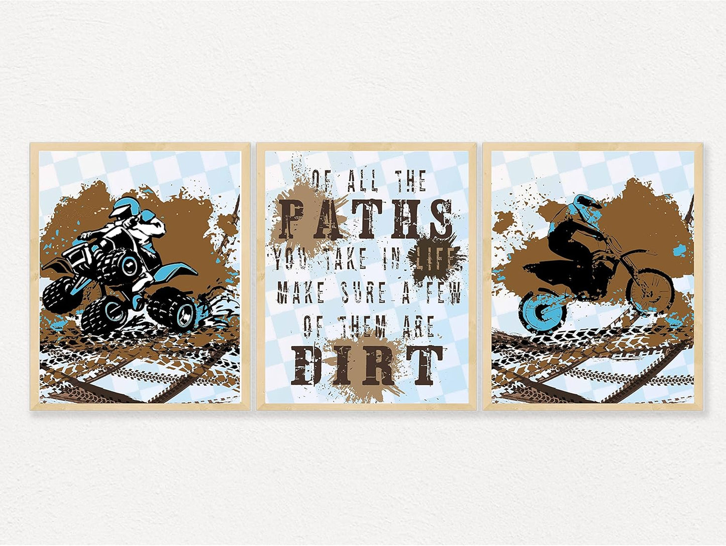 Dirt Bike Motorcycle ATV Themed Bedroom Room Wall Decor Art Prints Blue Brown