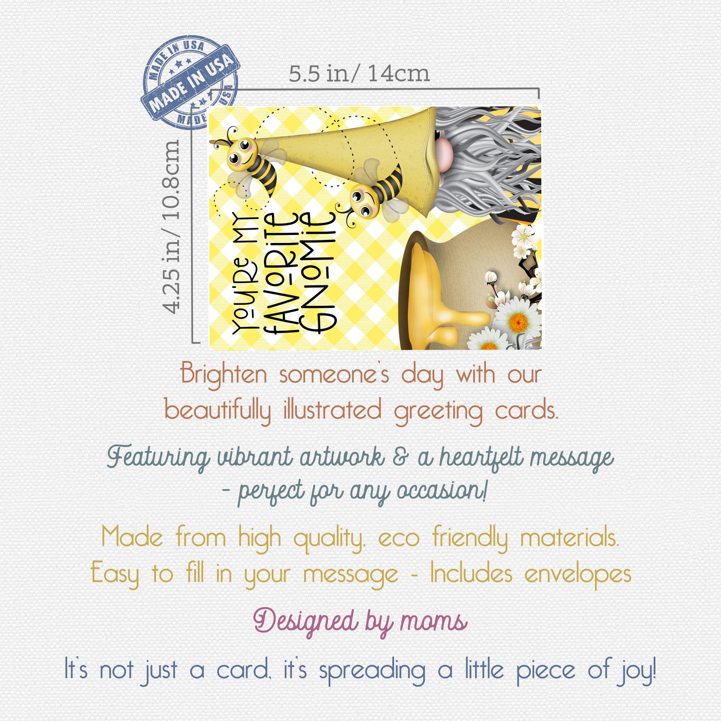 You're My Favorite Gnomie Bee Hive Gnome Themed Greeting Card Assortment Set