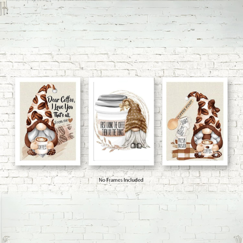 Coffee Gnome Themed Wall Art Print Decor