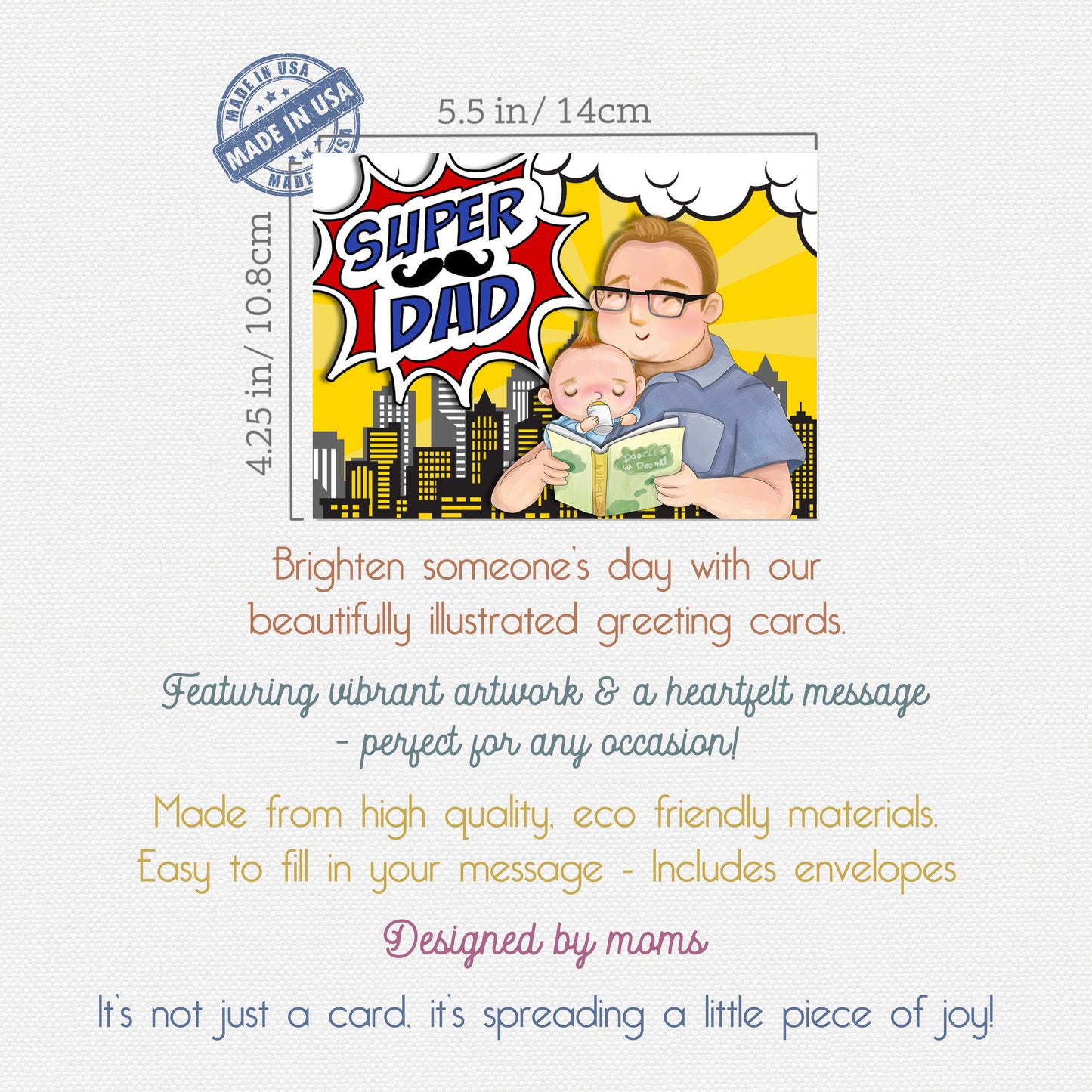 Greetings Cards for Dad, Hero Themed Cartoon Character Stationery Note Cards Set Best Dad In the Galaxy