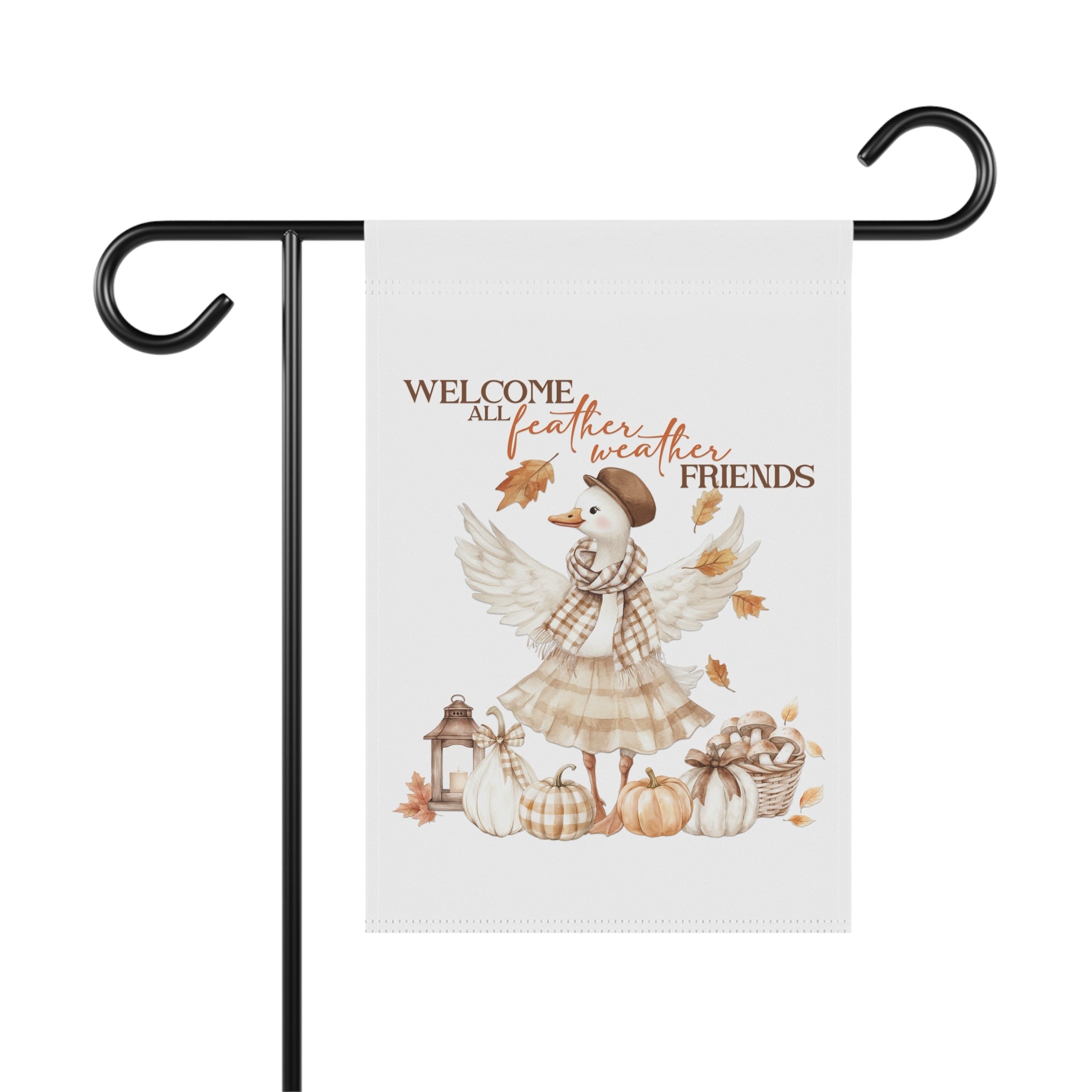 Character garden flags — Silly Goose mascot, ghosts, Hamilton & whimsical character decor
