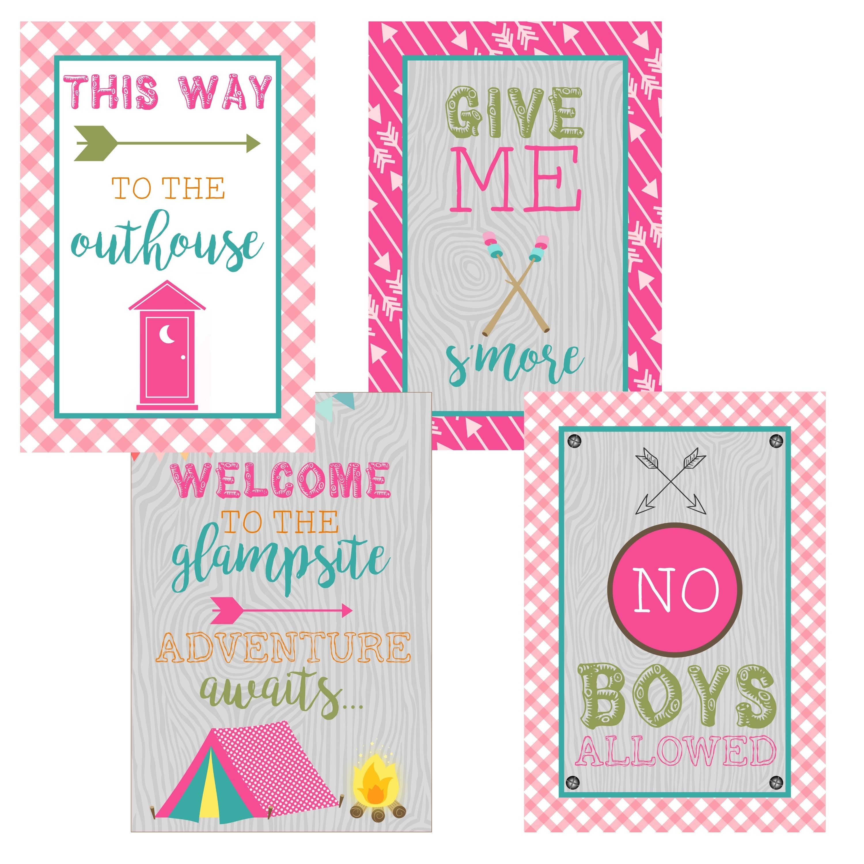 Pink glamping camping birthday party decorations set for girls