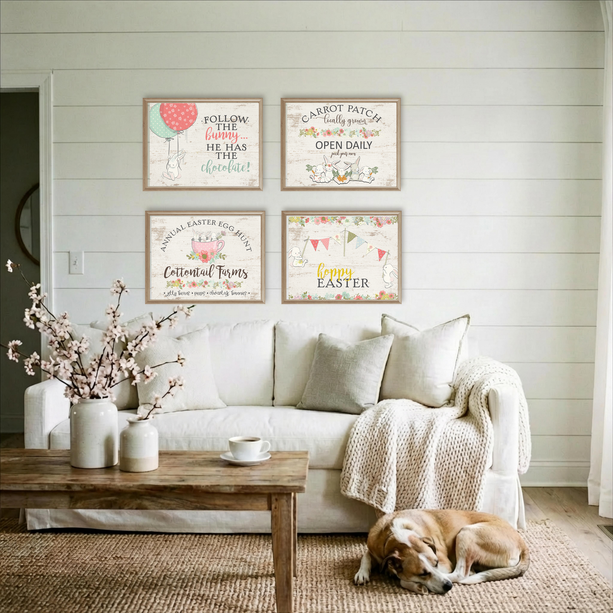 Cottontail Bunny Farms Easter Egg Hunt Wall Art Print Decor (Set of 4) 8x10 - Digital Download