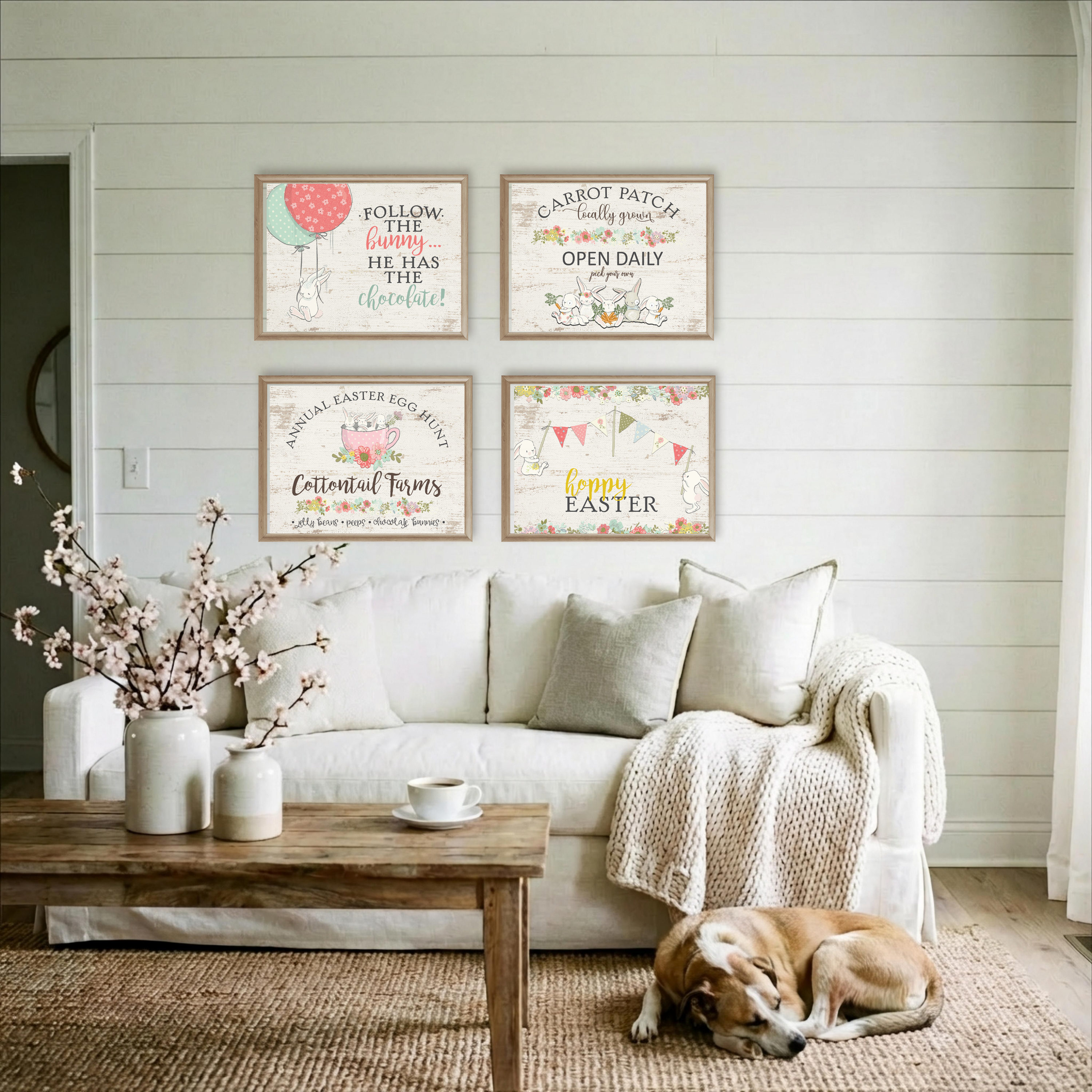 Cottontail Bunny Farms Easter Egg Hunt Wall Art Print Decor (Set of 4) 8x10 - Digital Download