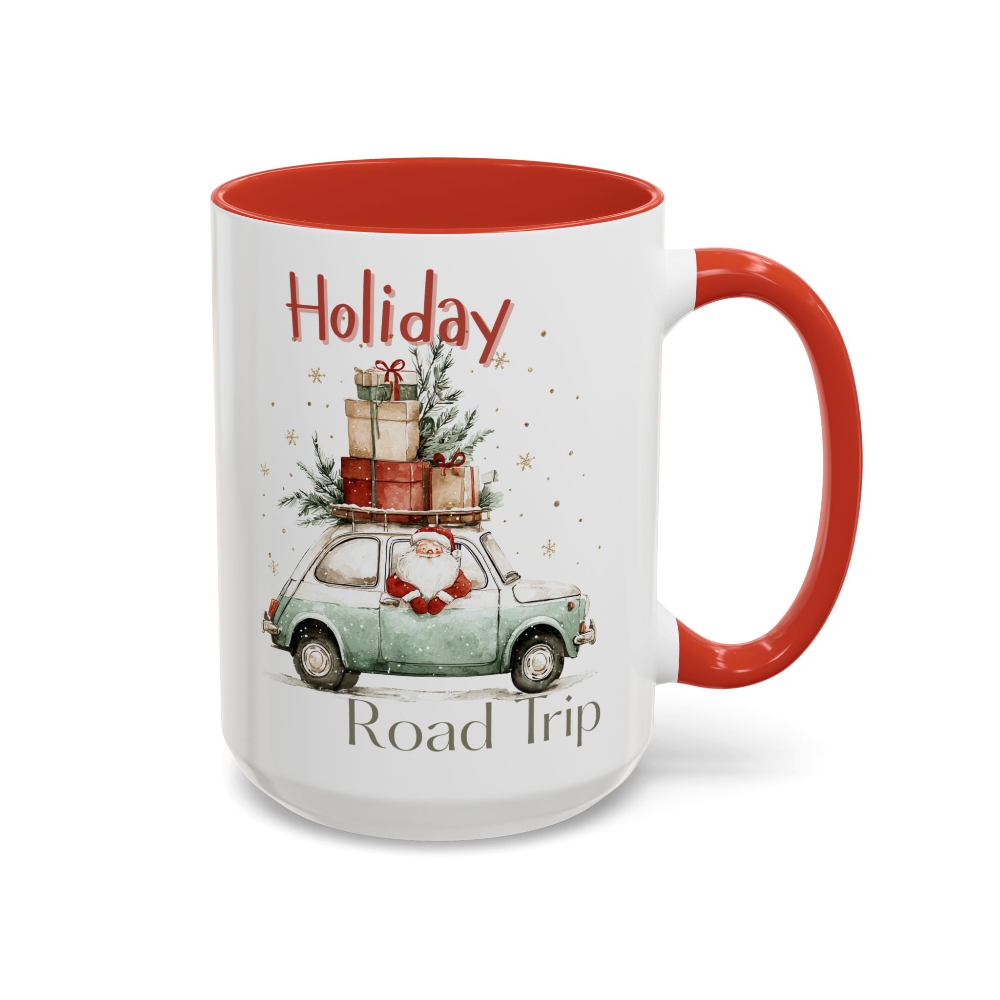 Santa Holiday Road Trip Accent Coffee Mug — Vintage Car with Gifts (11/15oz)