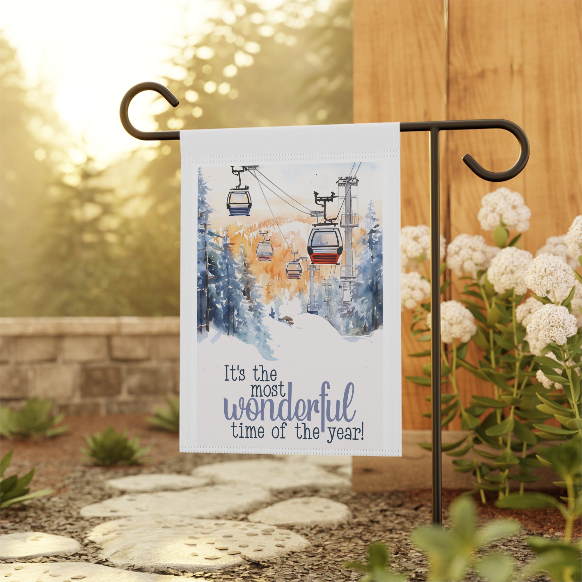 Most Wonderful Time of Year Garden Flag 12x18 – Ski Snowboard Christmas Winter Sports Yard Decor