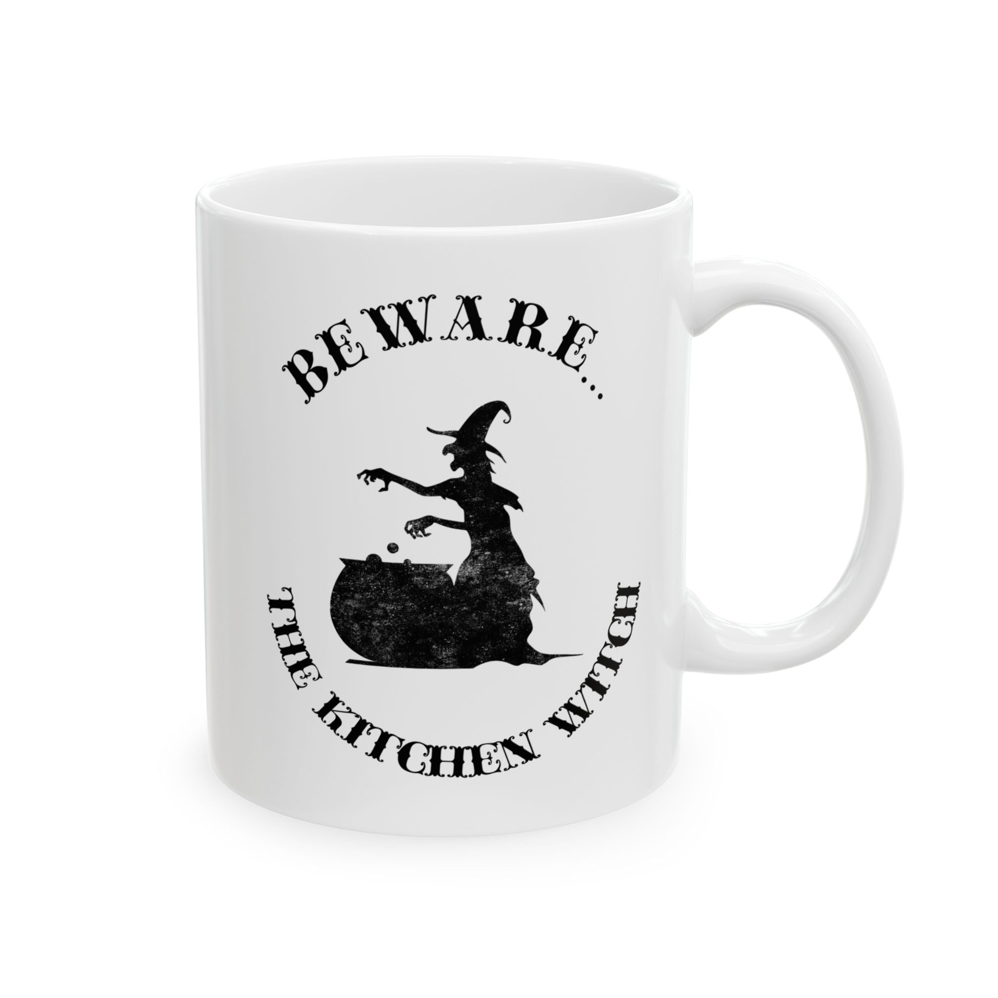 Beware The Kitchen Witch - Funny Cauldron Halloween Mug Drinkware Design (11oz, 15oz)