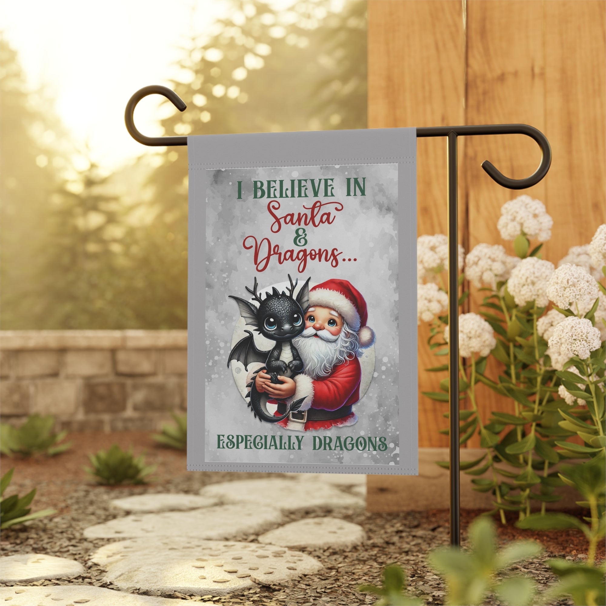 I Believe in Santa and Dragons Funny Christmas Garden Flag 12x18 Winter House Yard Decor