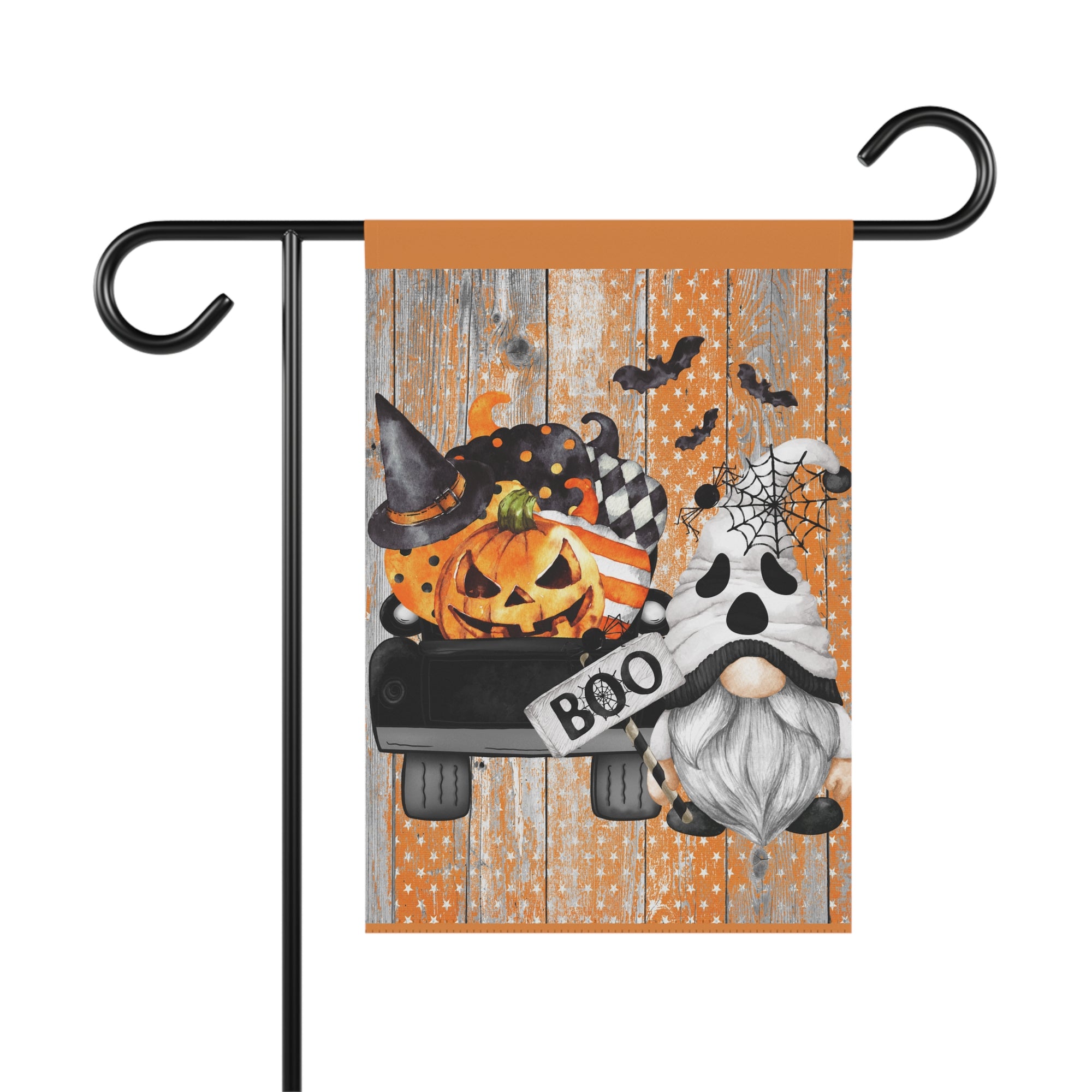 BOO gnome ghost cute Halloween garden flag, 12x18 yard decor
