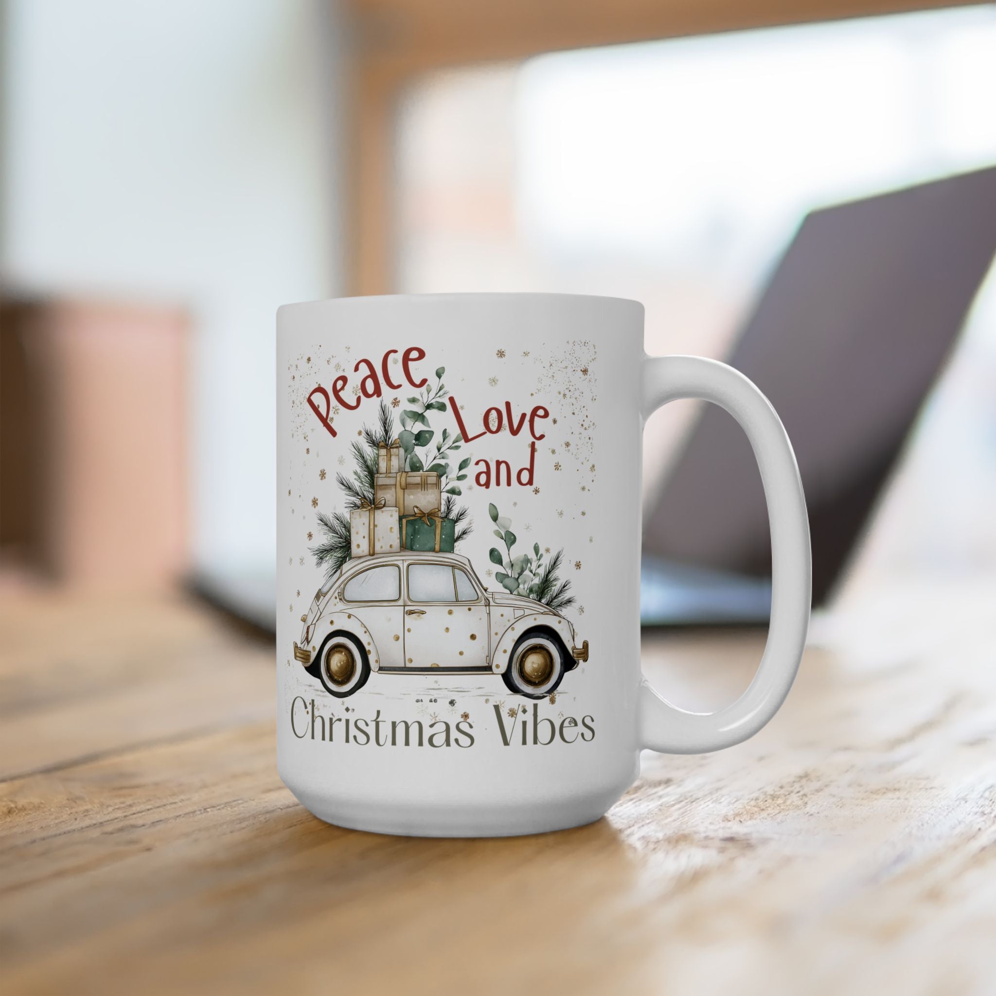 Peace Love and Christmas Vibes Holiday Mug Ceramic Coffee Cup (11oz/15oz)