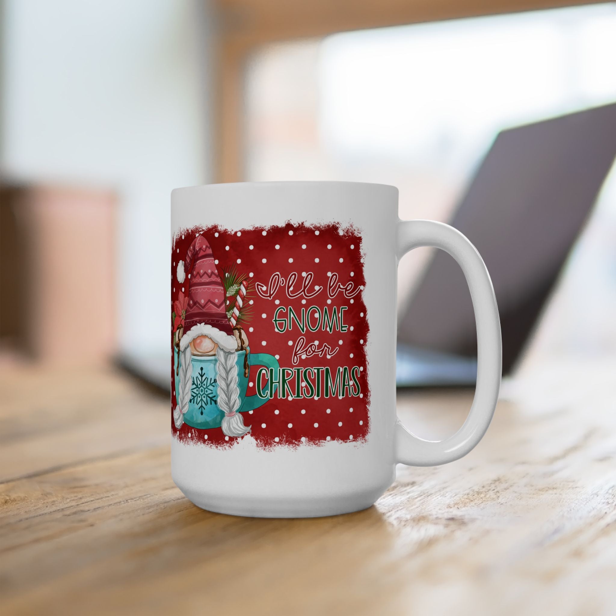 I'll Be Gnome for Christmas Polka Dot Mug Drinkware Design (11oz, 15oz)