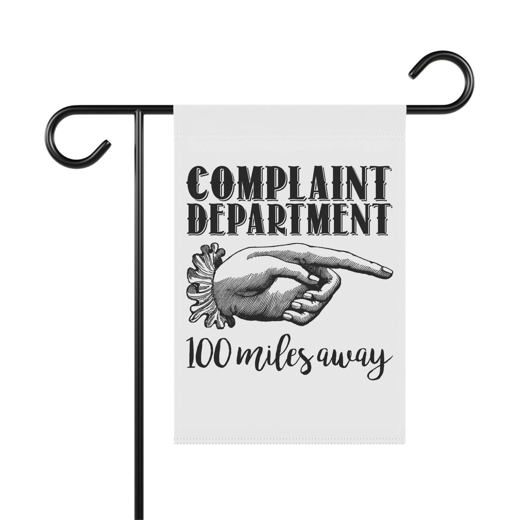 Funny Vintage Complaint Department typography garden flag with office humor