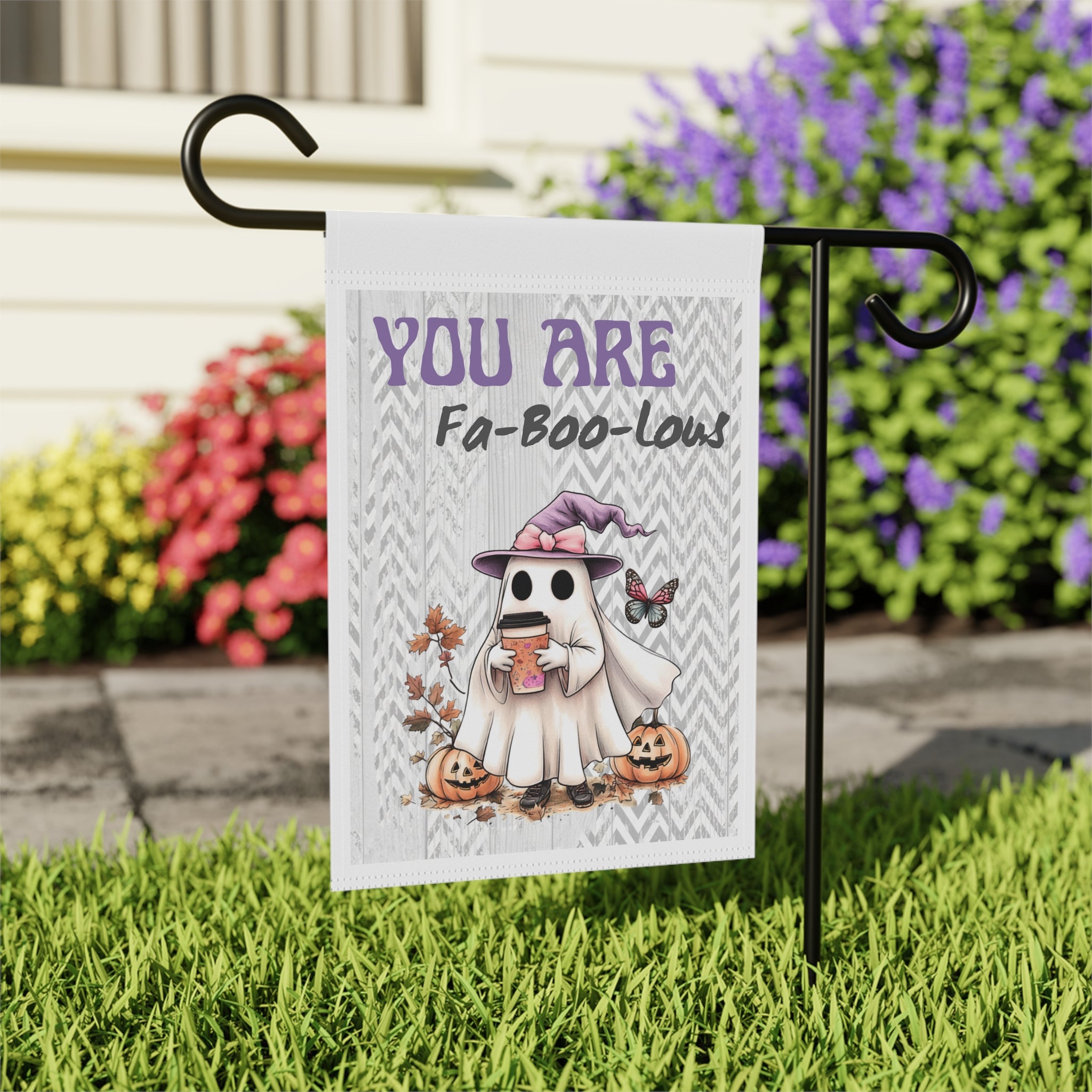 You Are Fa-Boo-Lous Ghost Garden Flag 12x18 – Cute Butterfly Scary Fall Yard Decor