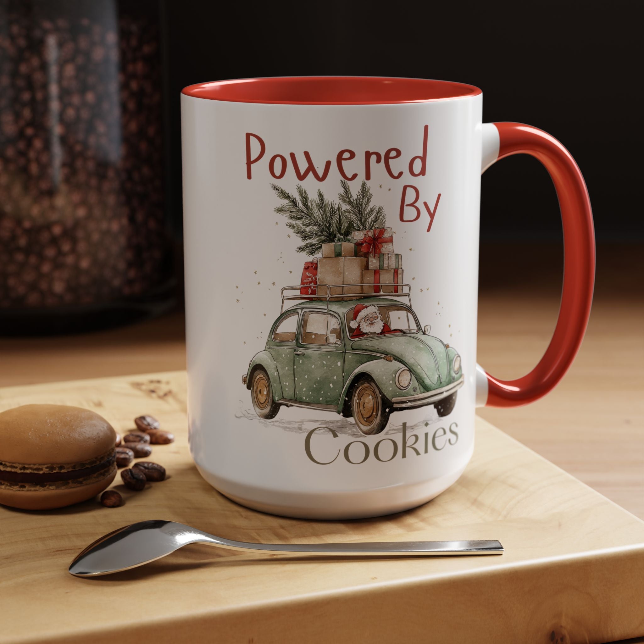 "Powered By Cookies" Holiday Santa Vintage Car Christmas Coffee Mug (11/15oz)