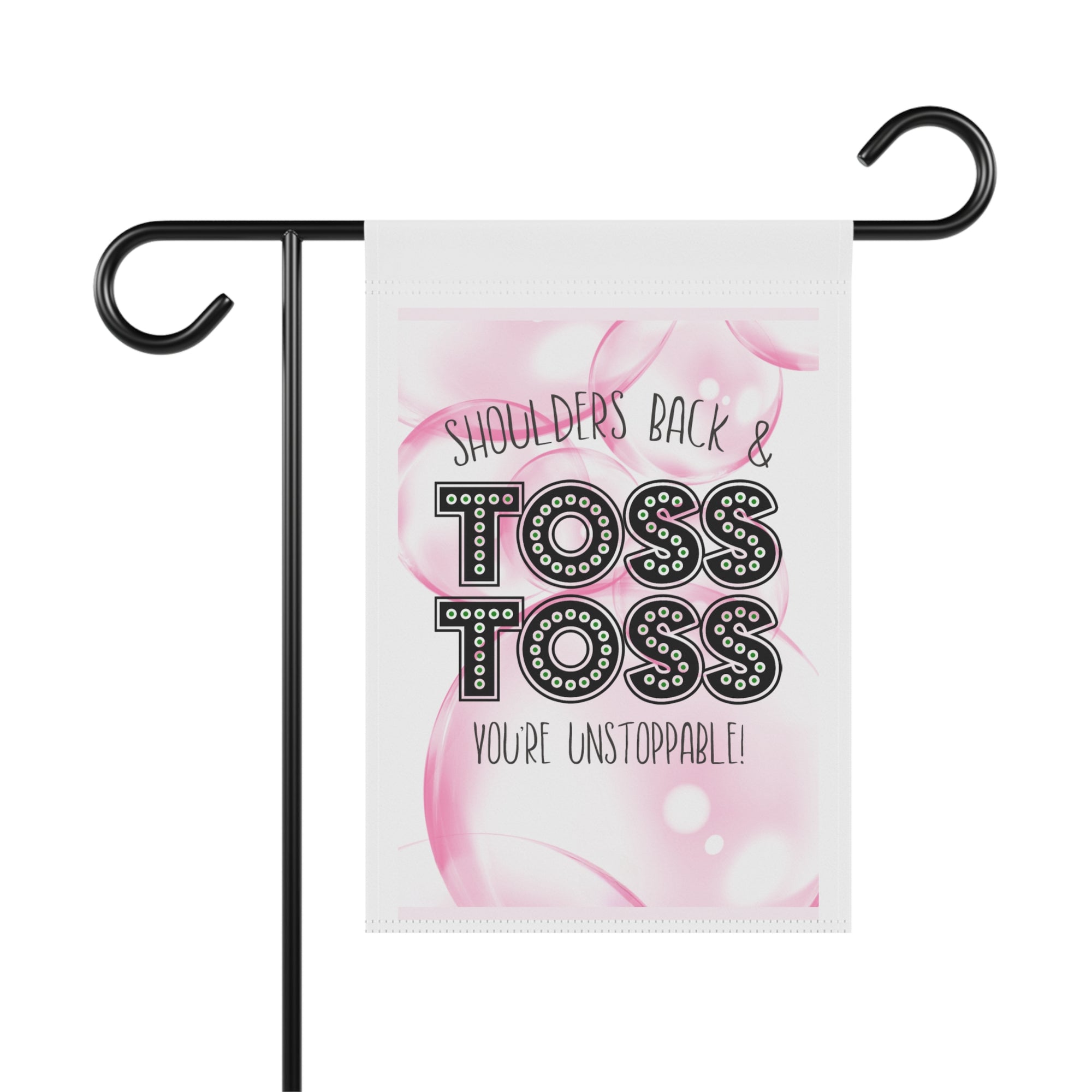Pink Shoulders Back Toss Toss bubbles musical garden flag, 12x18 yard decor