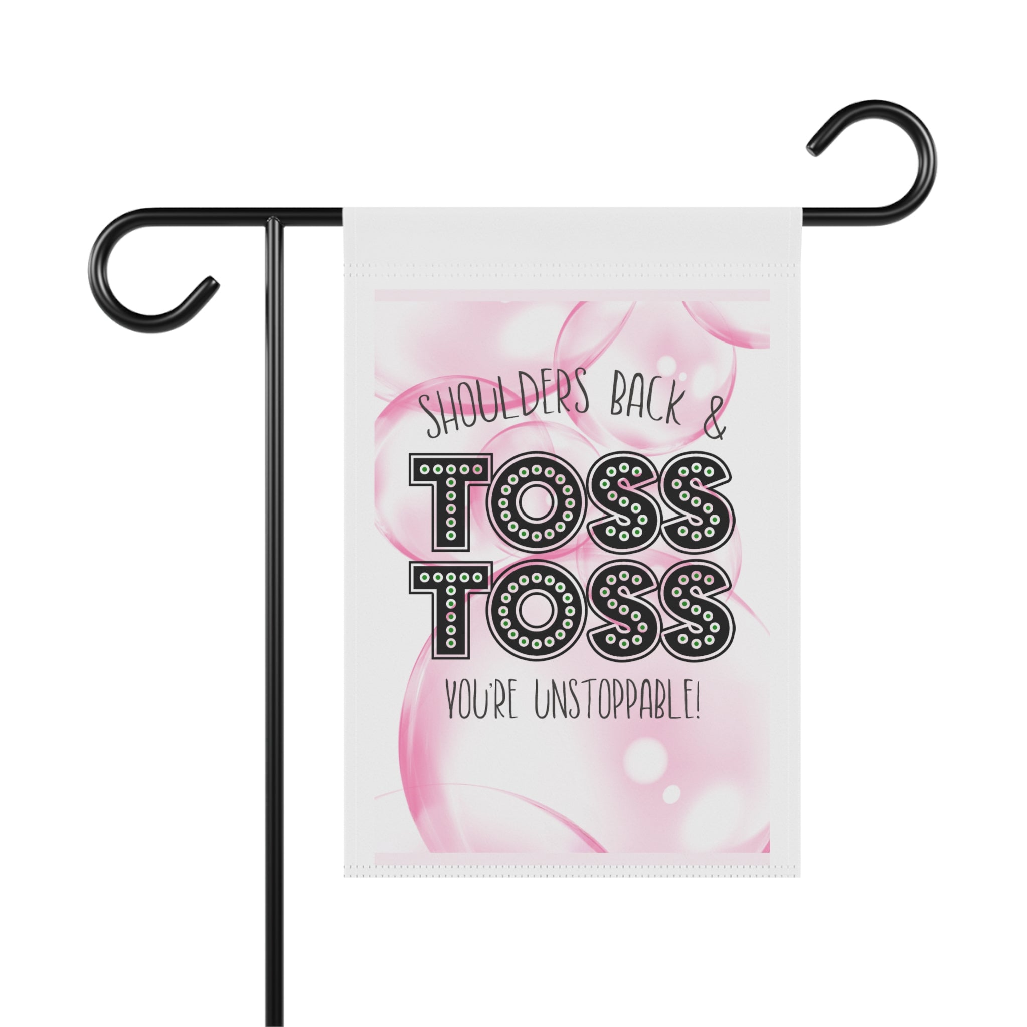 Pink Shoulders Back Toss Toss Garden Flag 12x18 – Bubbles Musical Yard Decor