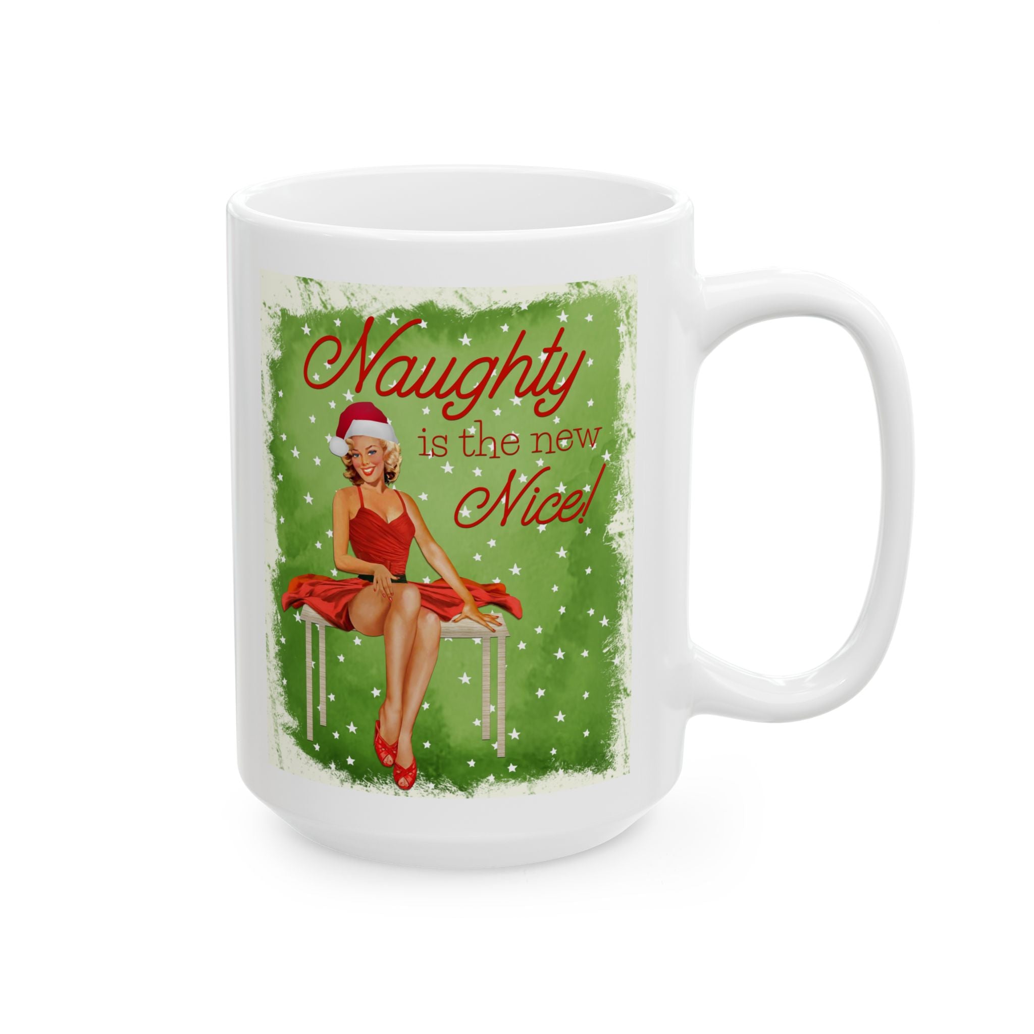 Naughty Is The New Nice – Funny Vintage Christmas Pinup Mug (11oz, 15oz)