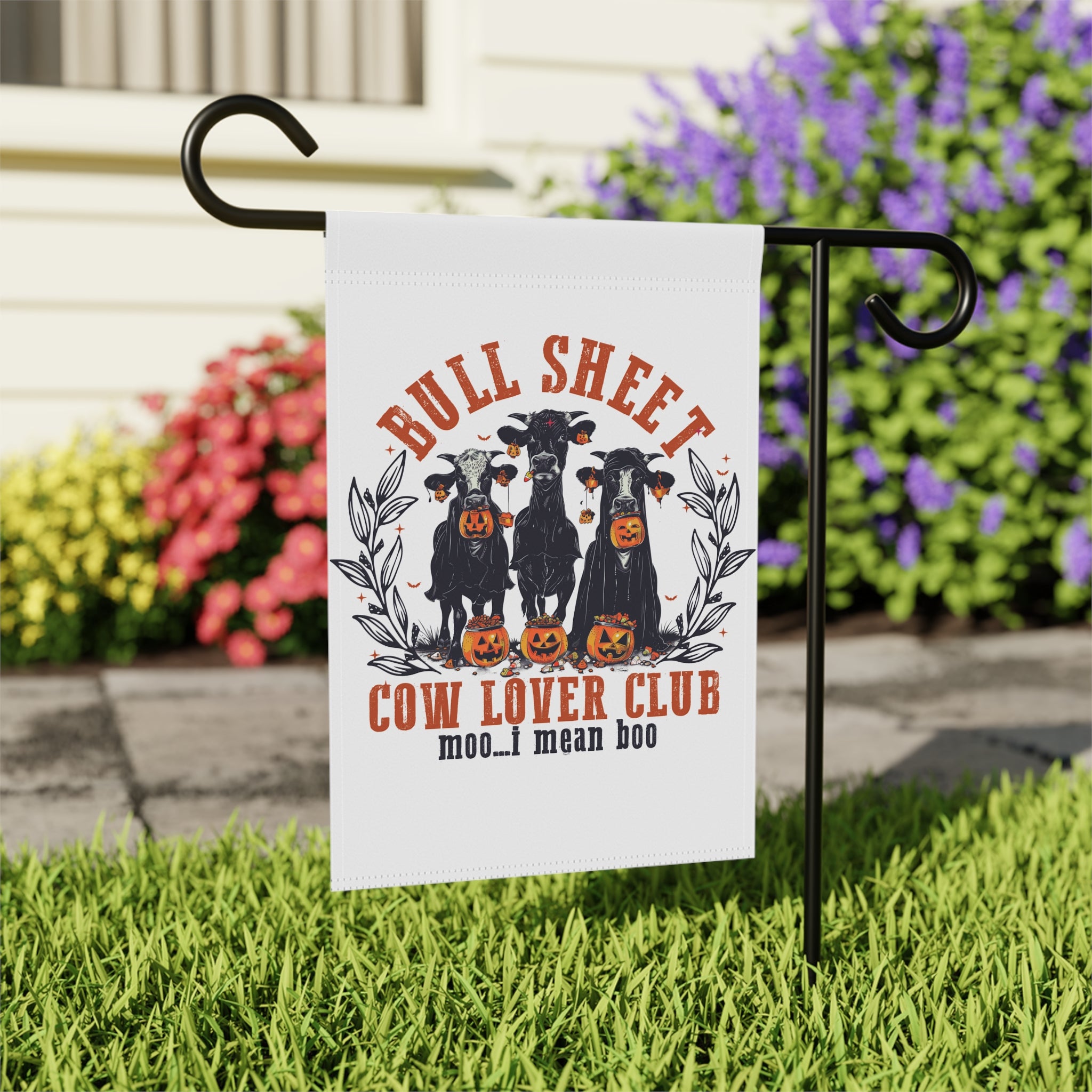 Bull Sheet Cow Lovers Club Halloween Garden Flag 12x18 – Funny Ghost House Yard Decor