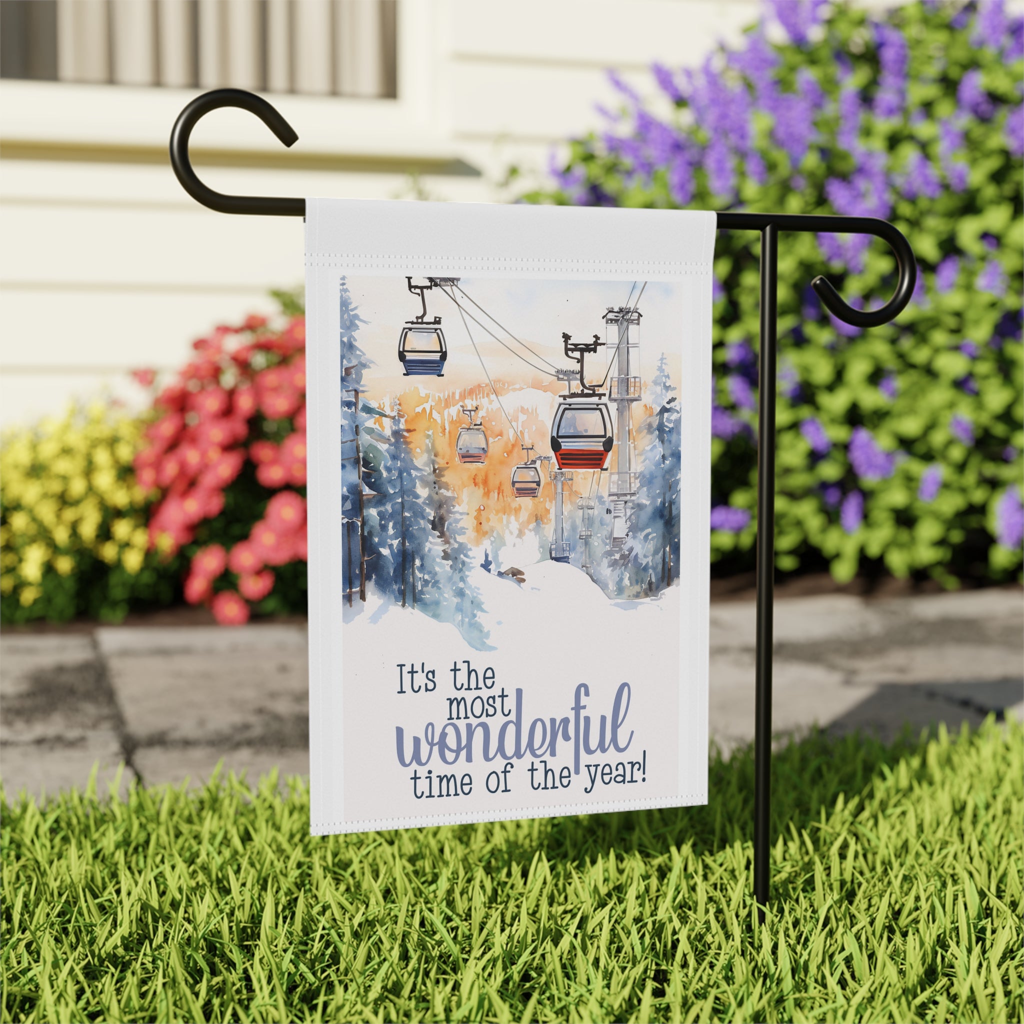 Most Wonderful Time of Year Garden Flag 12x18 – Ski Snowboard Christmas Winter Sports Yard Decor