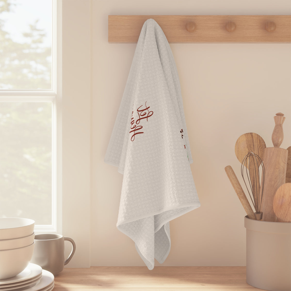 Let Heaven and Nature Sing Tea Towel – Christmas Kitchen Towel with Watercolor Birds