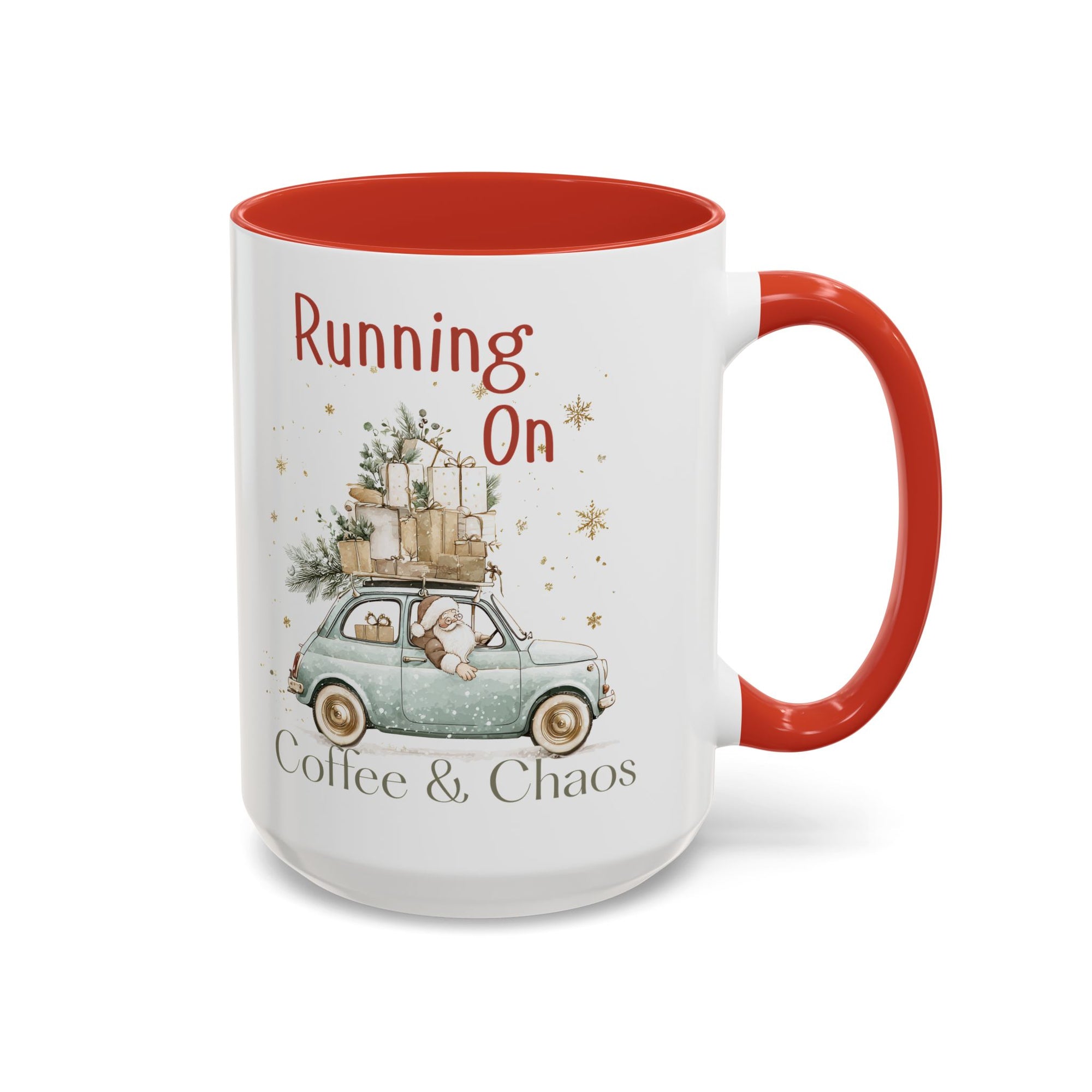 "Running On Coffee & Chaos" Vintage Christmas Holiday Vibe Mug