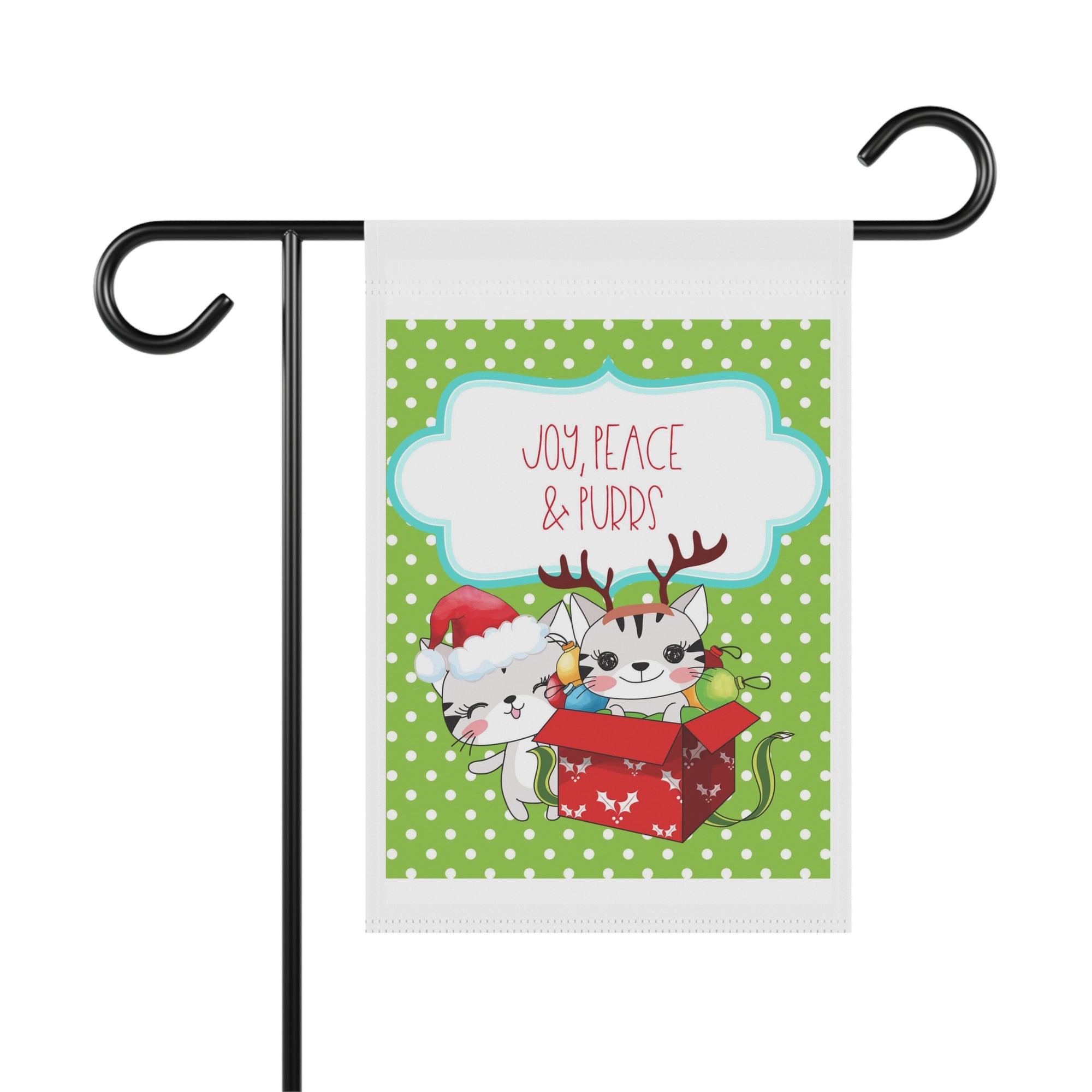 Joy Peace and Purrs cute Christmas cat garden flag, 12x18 winter yard decor