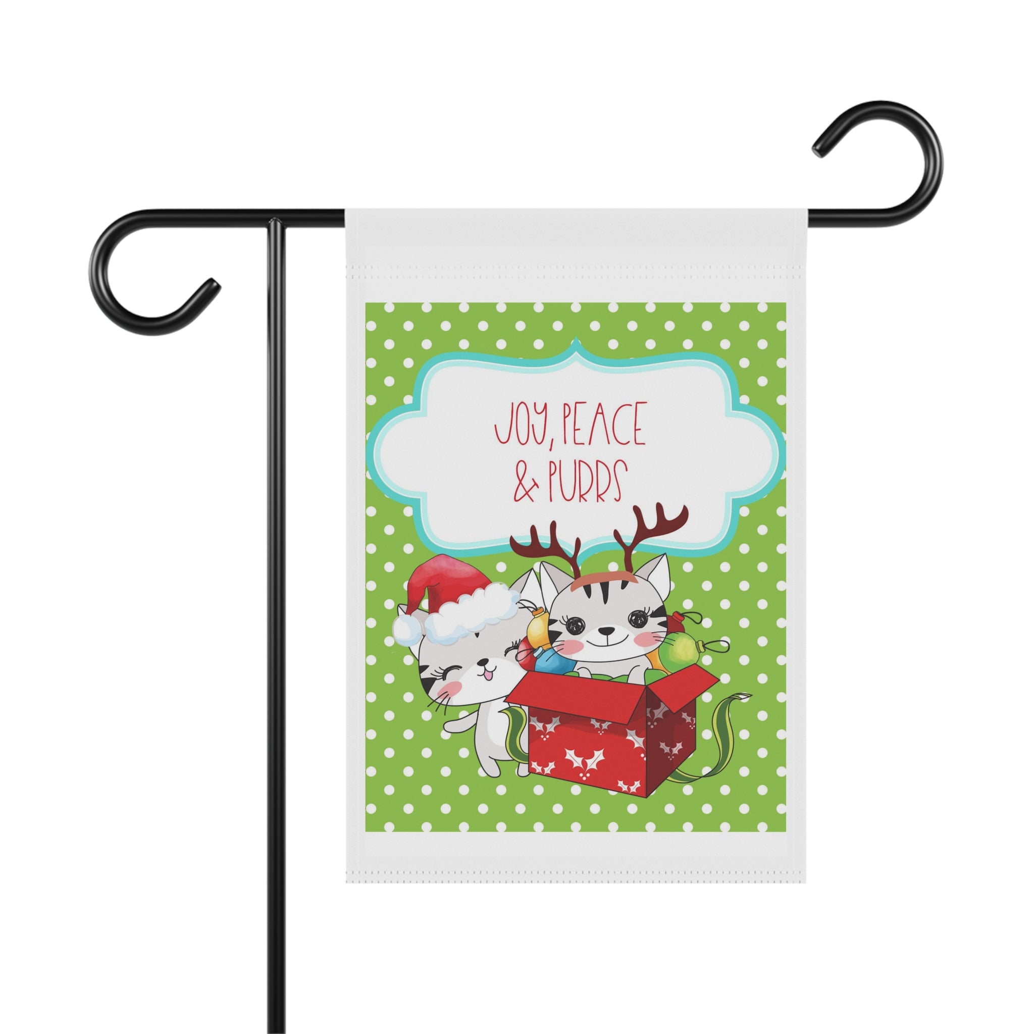 Joy Peace and Purrs Christmas Cat Garden Flag 12x18 – Cute Winter House Yard Decor