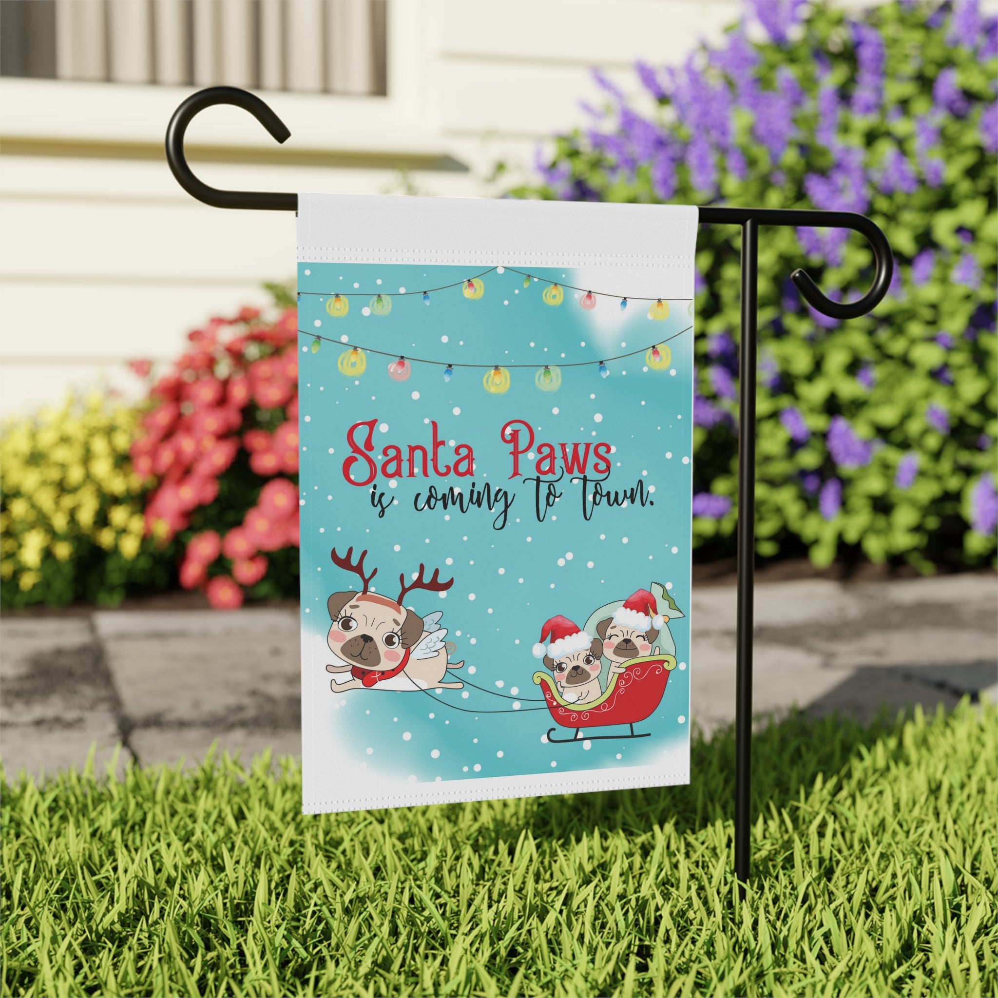 Santa Paws Is Coming To Town Christmas Garden Flag 12x18 – Cute Dog House Yard Decor