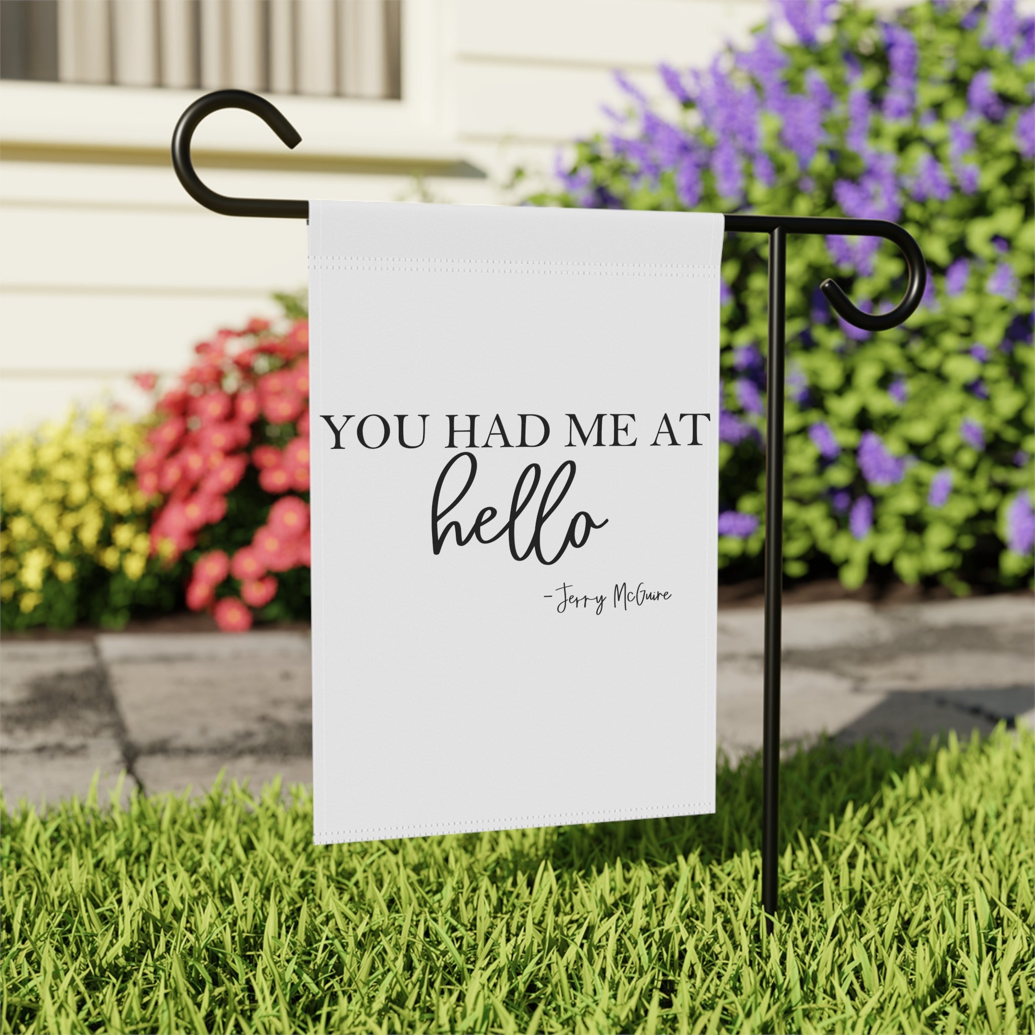 You Had Me At Hello Garden Flag 12x18 – Funny Typography Yard Decor