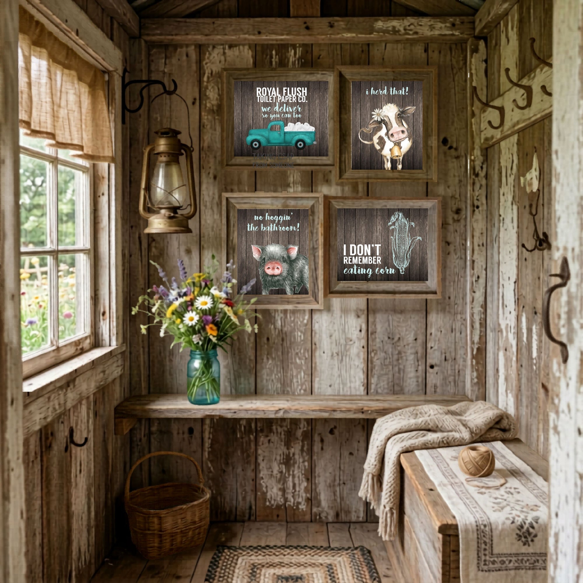 I Herd That! - Funny Cow Bathroom Wall Art Prints, Farmhouse Farm Decor Set of 4, 8x10in