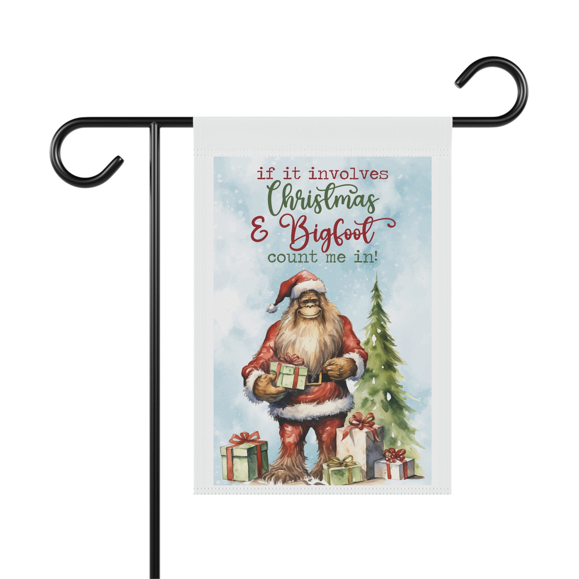 If It Involves Christmas and Bigfoot I'm In funny Sasquatch garden flag, 12x18 winter yard decor
