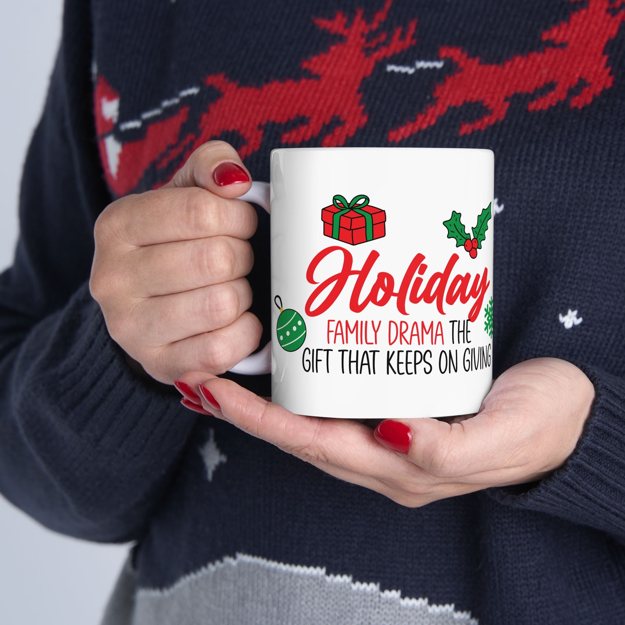 Holiday Family Drama Gift that Keeps Giving Christmas Mug Drinkware Design (11oz, 15oz)