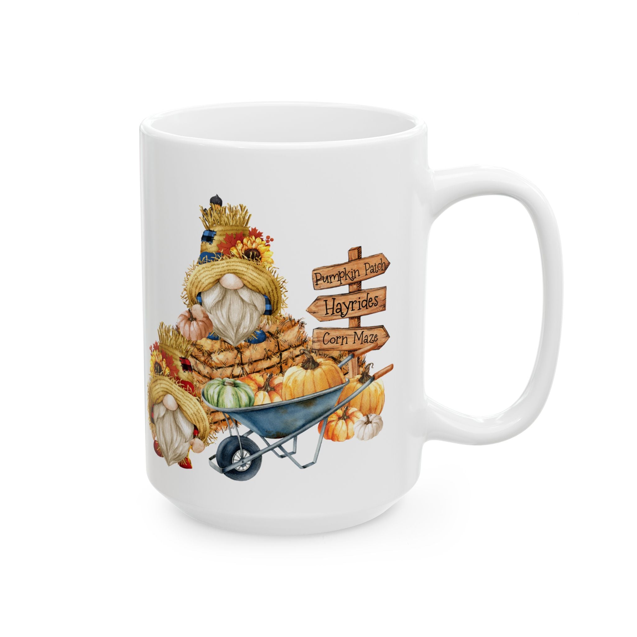 Harvest Gnome Pumpkin Patch Hayrides – Rustic Fall Coffee Mug (11oz, 15oz)