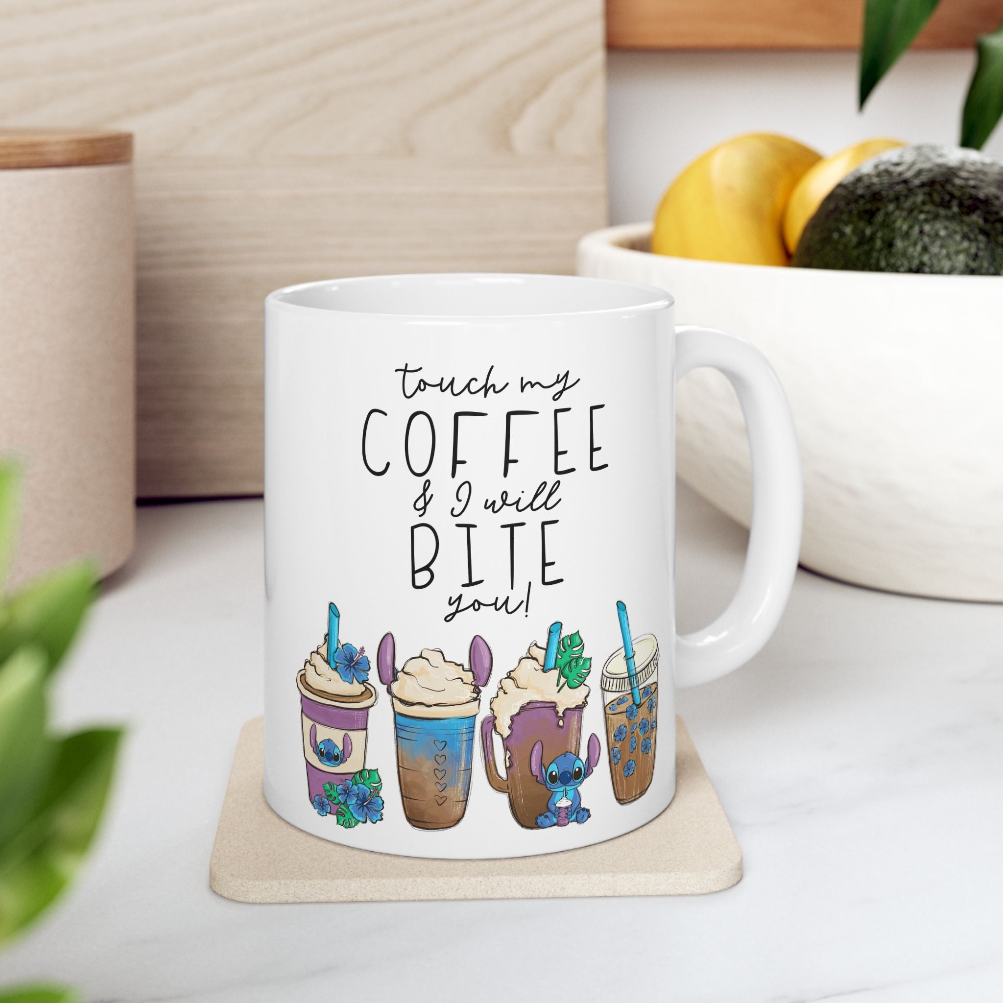 Touch My Coffee & I Will Bite You - Funny Stitch Cartoon Themed Mug