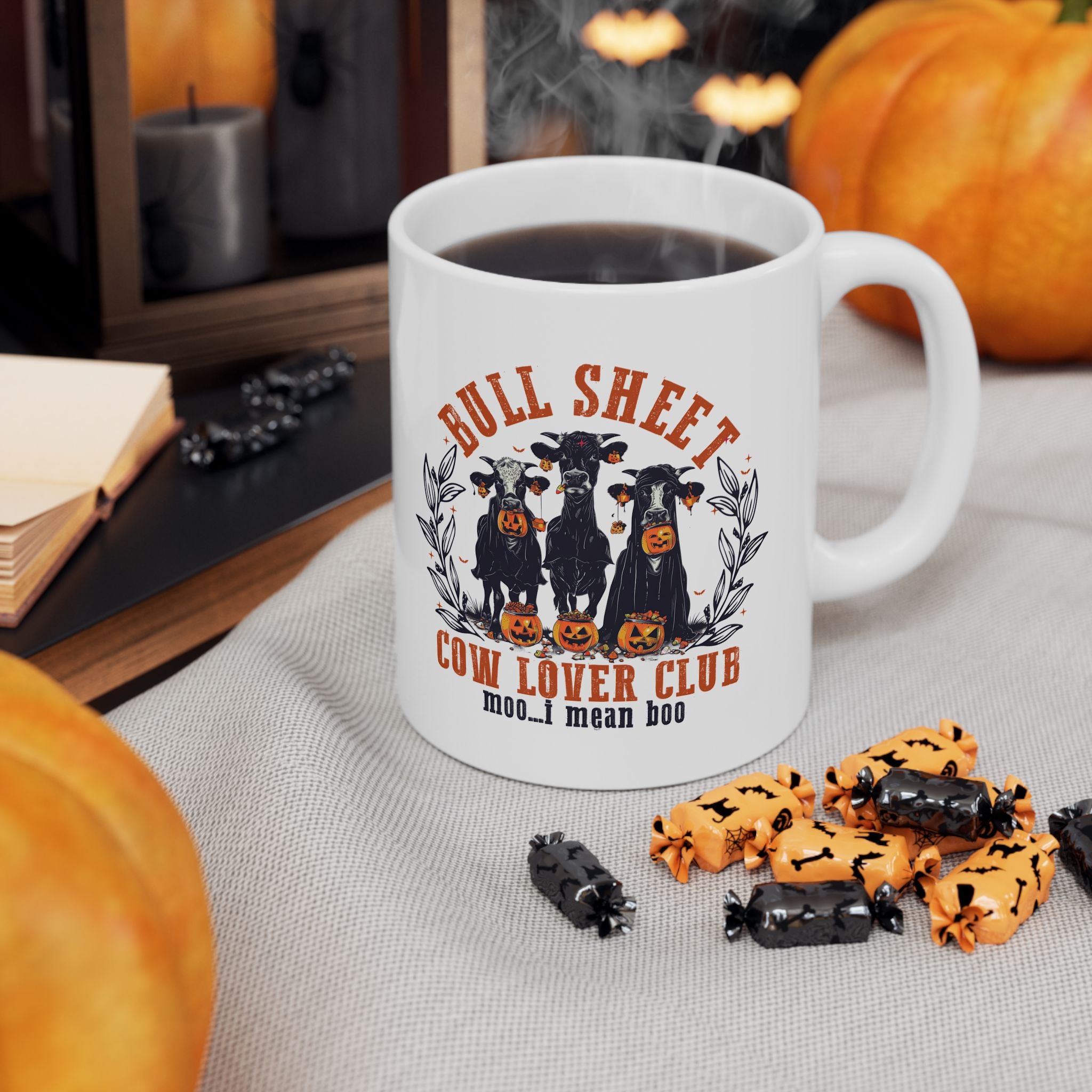 Bull Sheet Cow Lover Club – Funny Halloween Highland Cow Coffee Mug (11oz, 15oz)