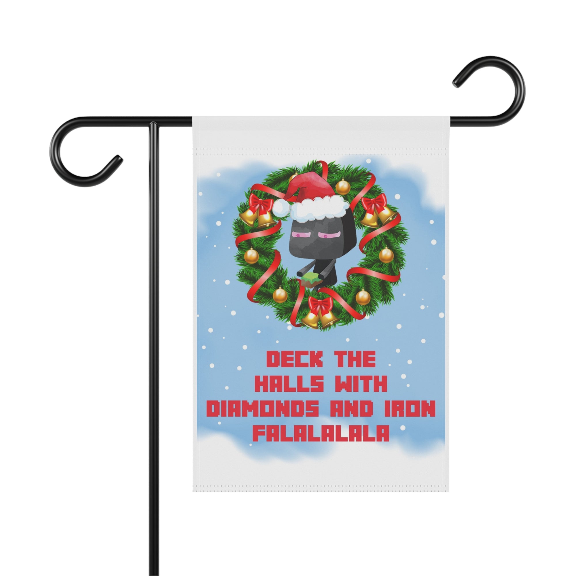 Deck the Halls pixel video gamer Christmas garden flag, 12x18 winter yard decor