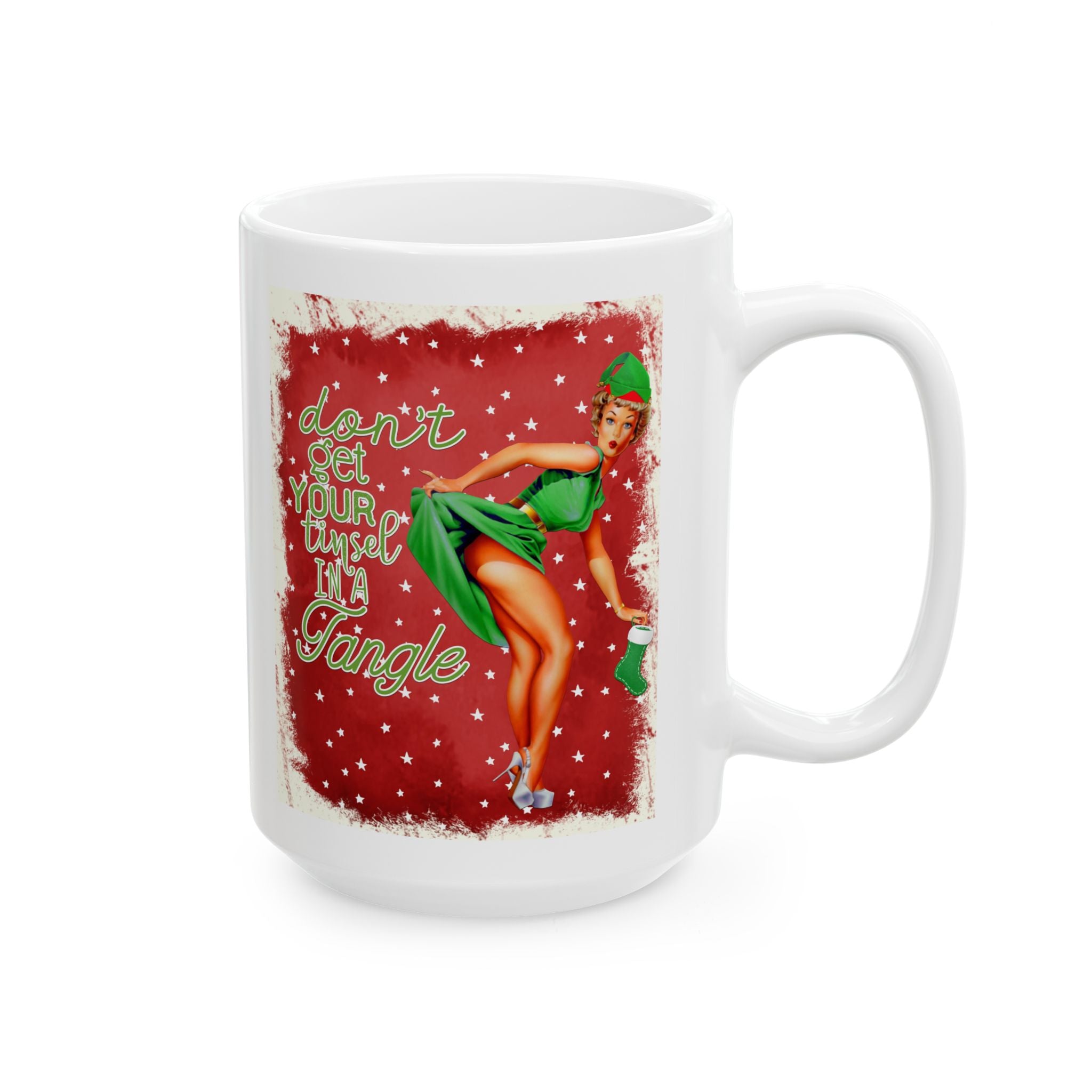 Don't Get Your Tinsel In A Tangle – Funny Vintage Christmas Pinup Mug (11oz, 15oz)