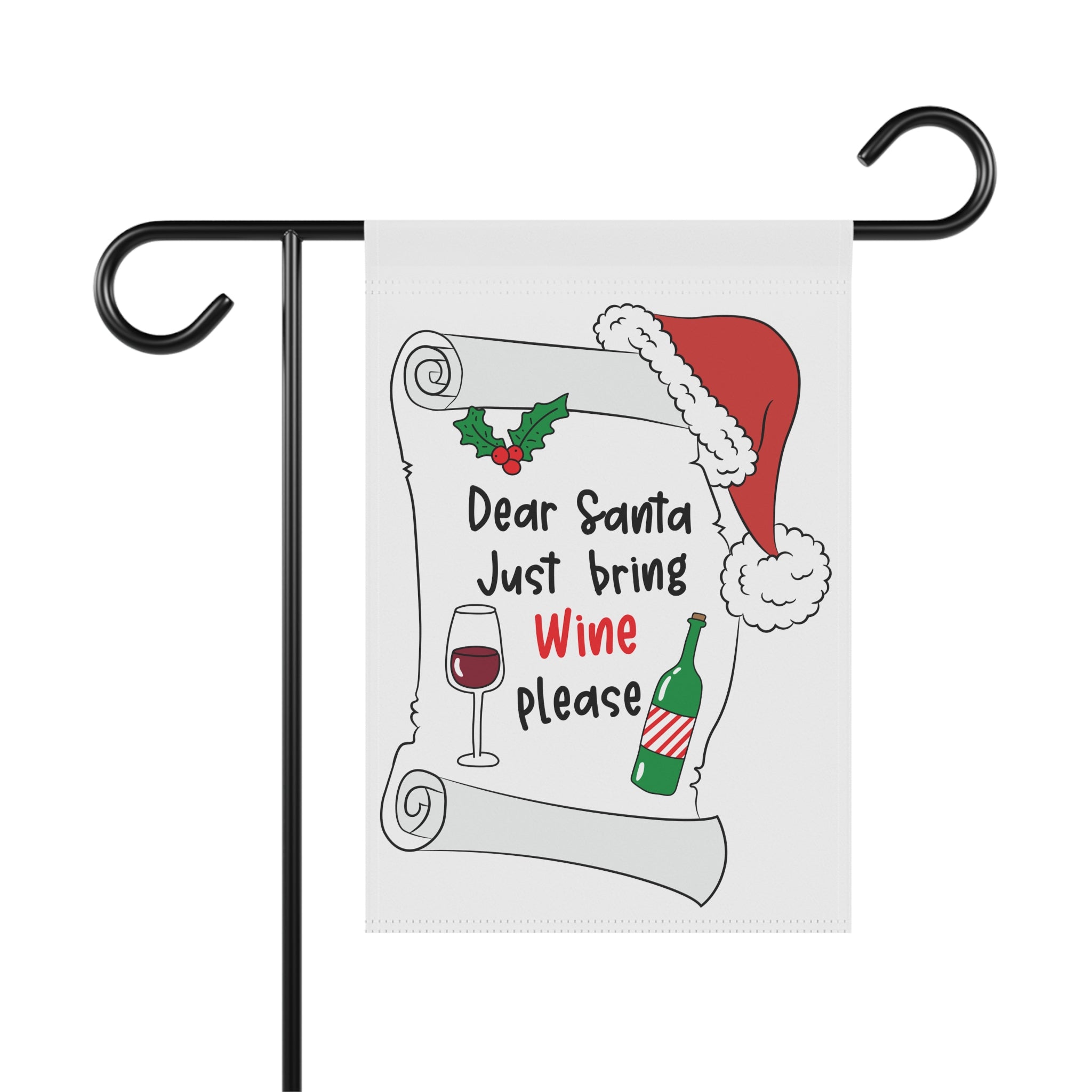 Dear Santa Bring Wine funny Christmas tree garden flag, 12x18 winter yard decor