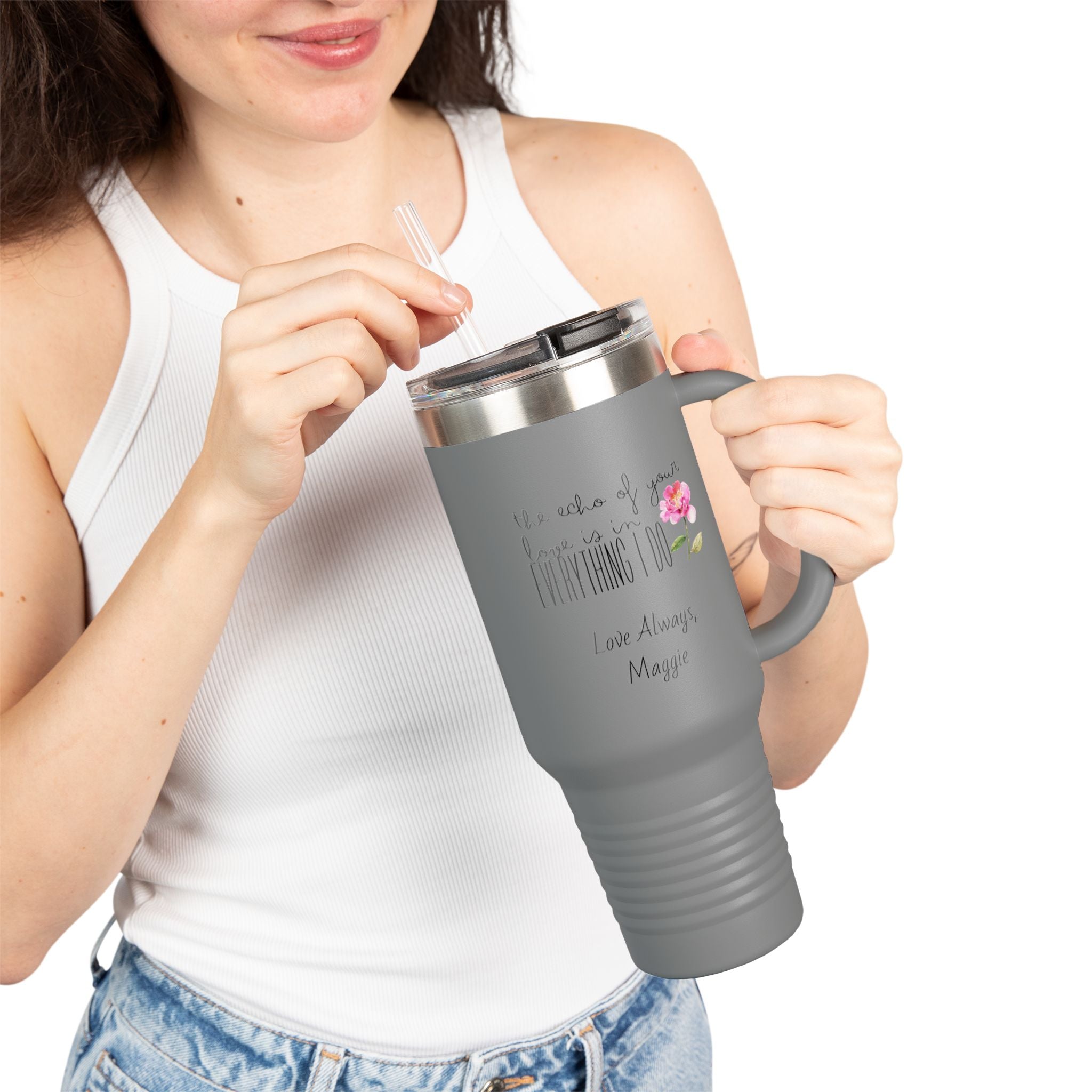 Personalized Mothers Day Tumbler Watercolor Floral 40oz Travel Mug Gift for Mom